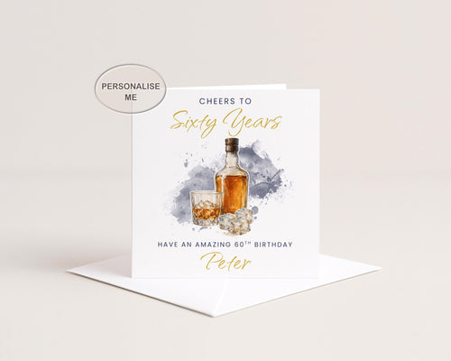 Birthday Card For Him Whiskey Lover, Personalised Custom Age with Custom Name