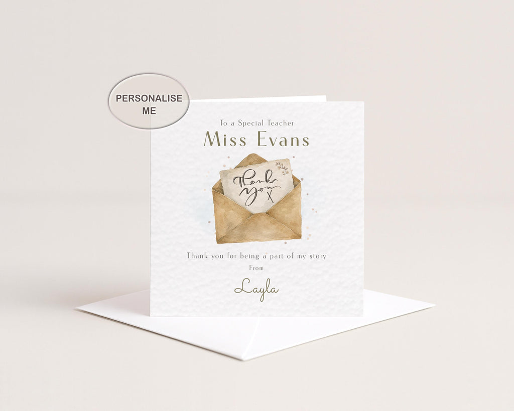 Thank You Teacher Card Personalised For Miss, Tutor, teaching Assistant, End Of Term, School