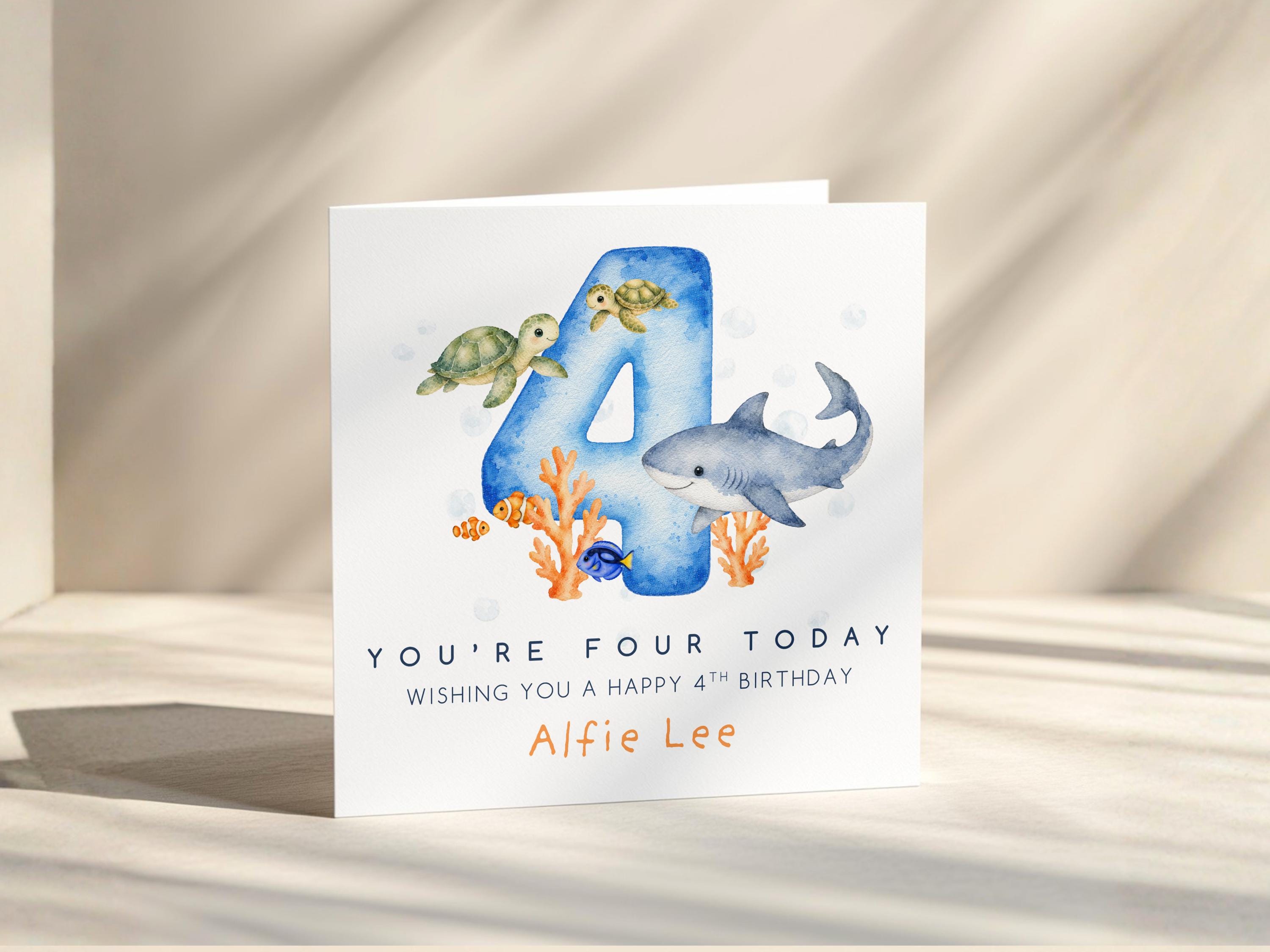 Personalised Boys Birthday Card: Under The Sea, Custom Name, Son, Grandson, Nephew, Blue Sealife Theme