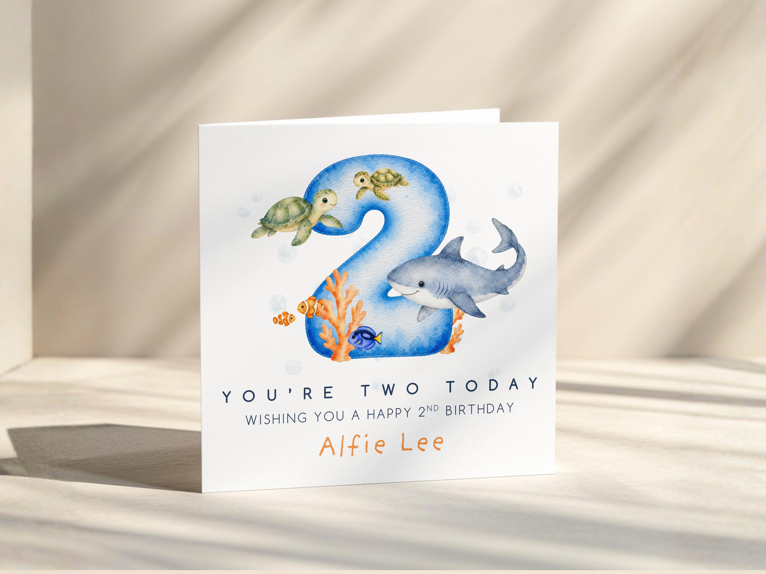 Personalised Boys Birthday Card: Under The Sea, Custom Name, Son, Grandson, Nephew, Blue Sealife Theme