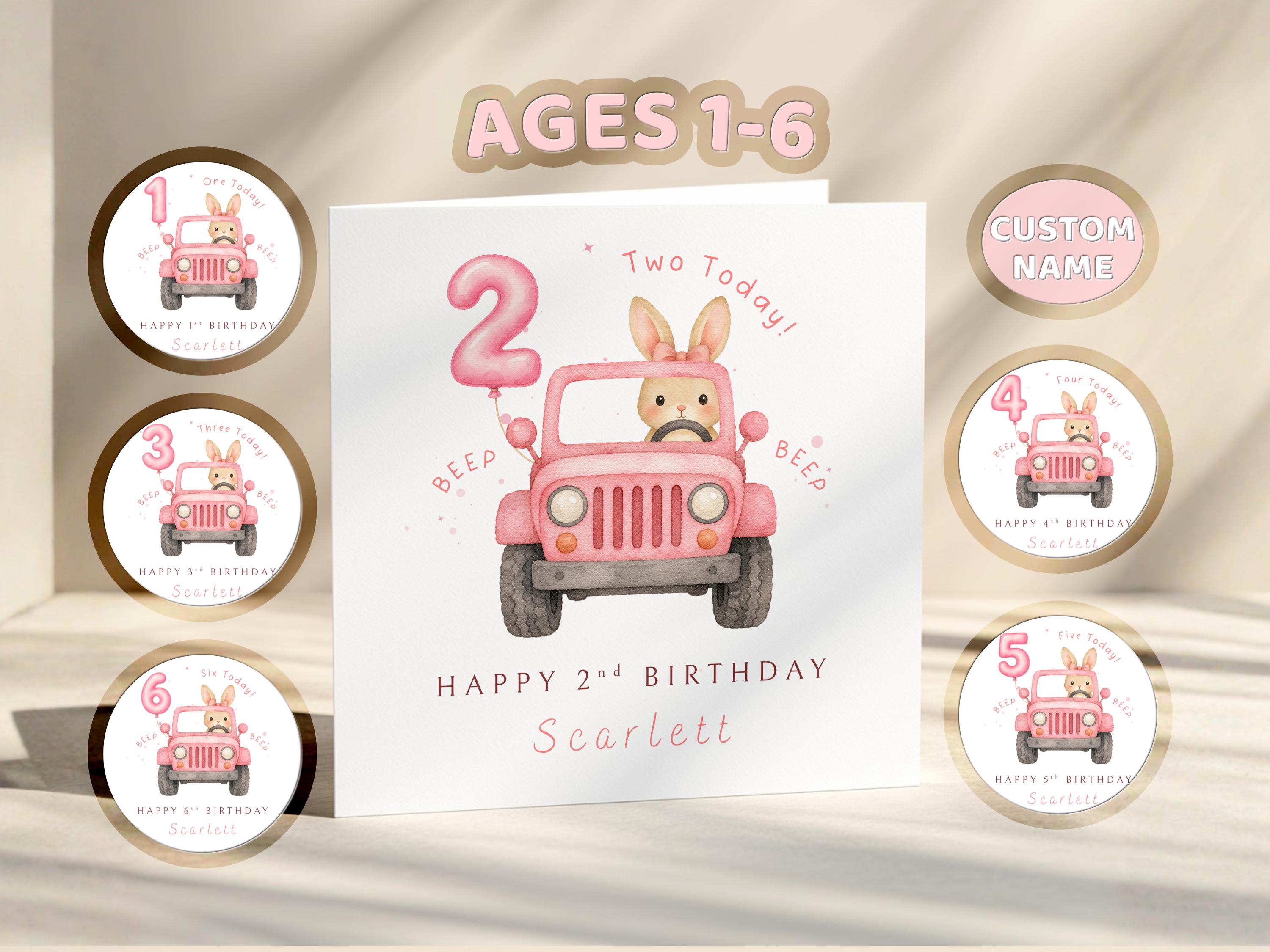 Girls Personalised Birthday Card Custom Name: Daughter Or Granddaughter, Pink Bunny Theme