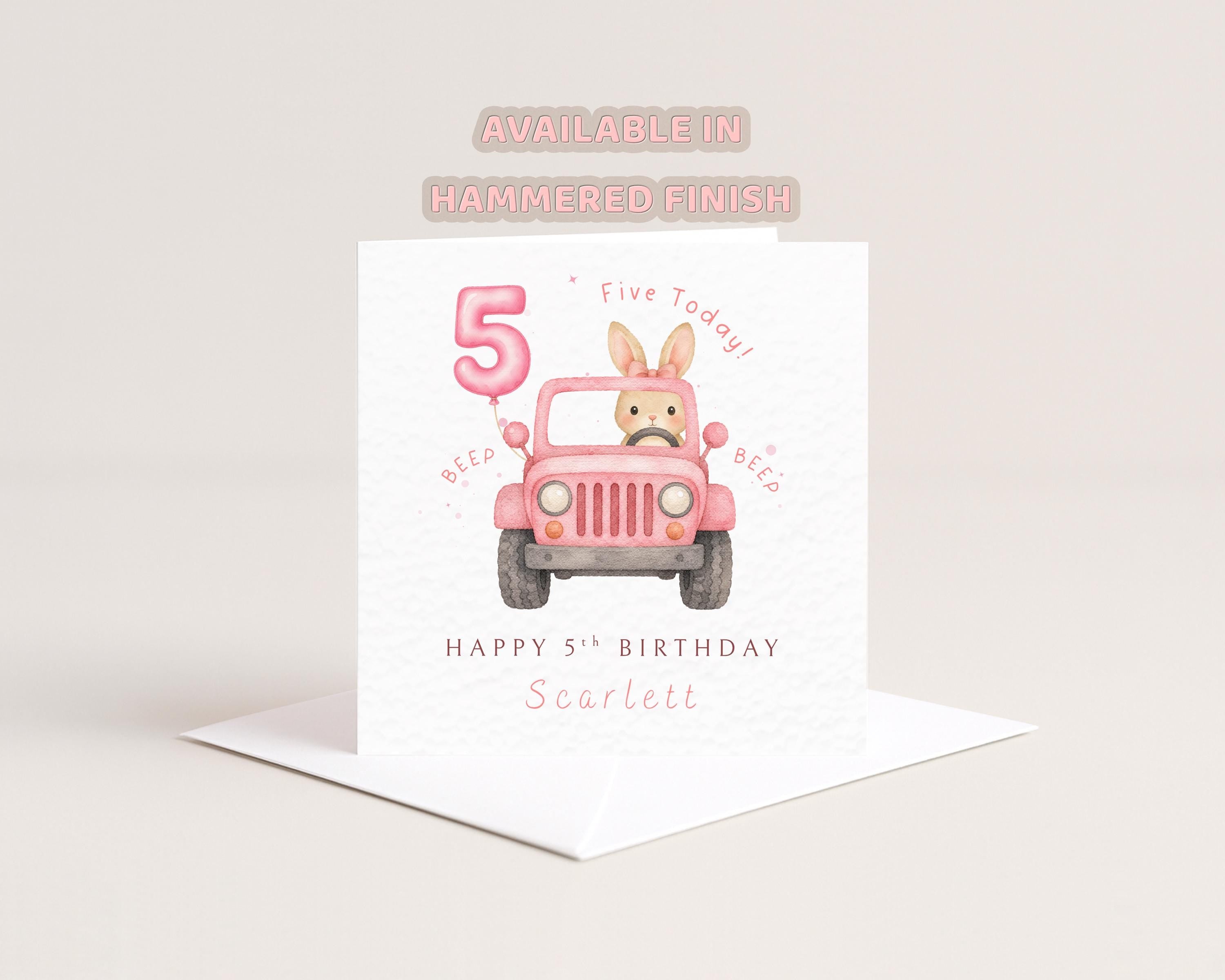 Girls Personalised Birthday Card Custom Name: Daughter Or Granddaughter, Pink Bunny Theme
