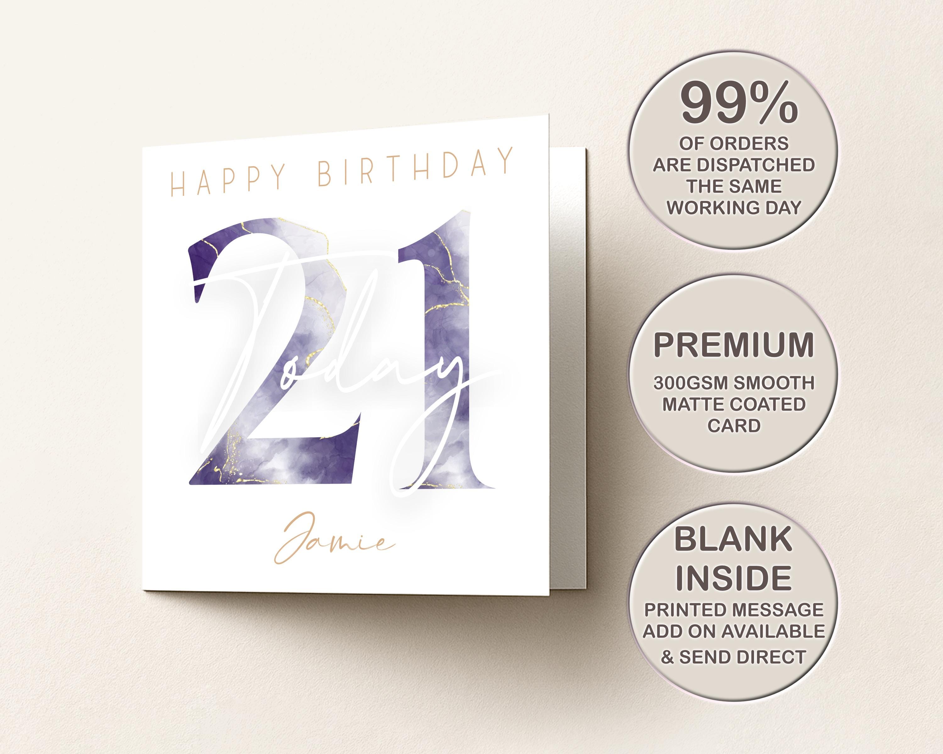 Personalised Watercolour Age Birthday Card: Blue Gold Name Customisation