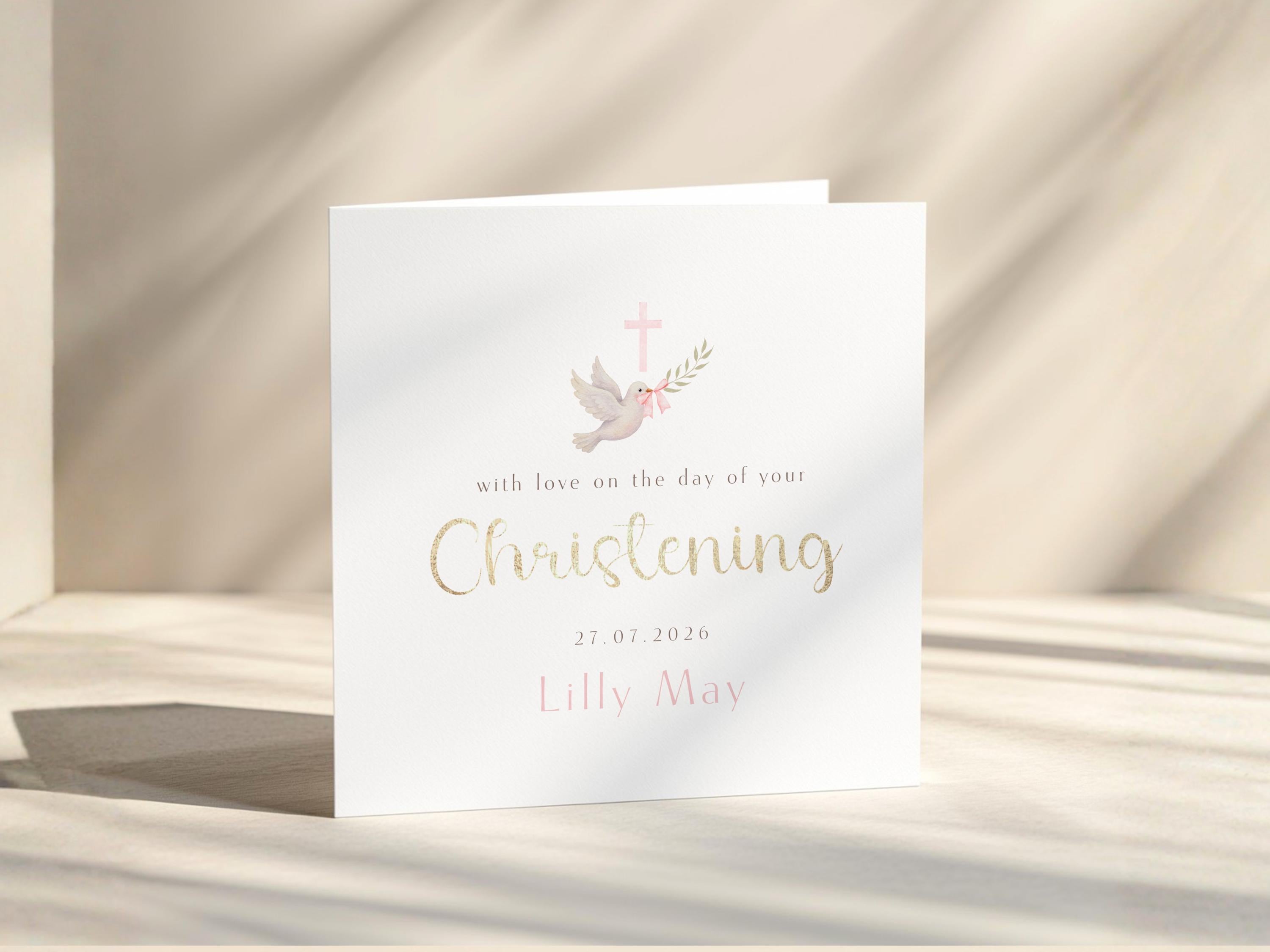 Personalised Christening Card Baptism Card For Baby Boy Or Girl, Blue & Pink Theme