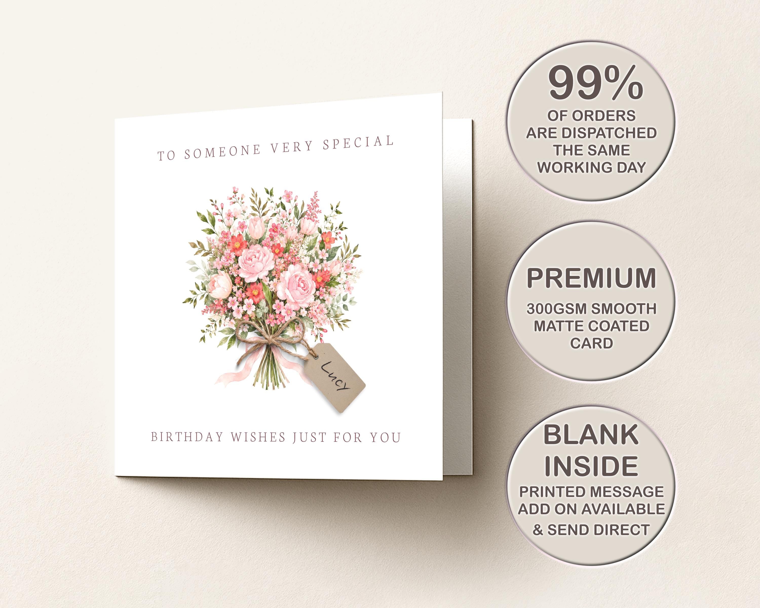 Personalised Birthday Card For Her With Flowers And Name Tag For Mum Or Friend