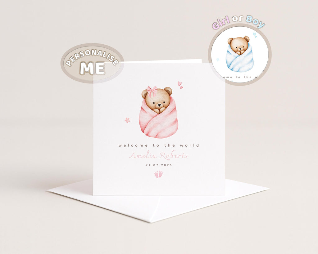 New Baby Card Personalised Welcome To The World, Boy Or Girl, Congratulations New Parents