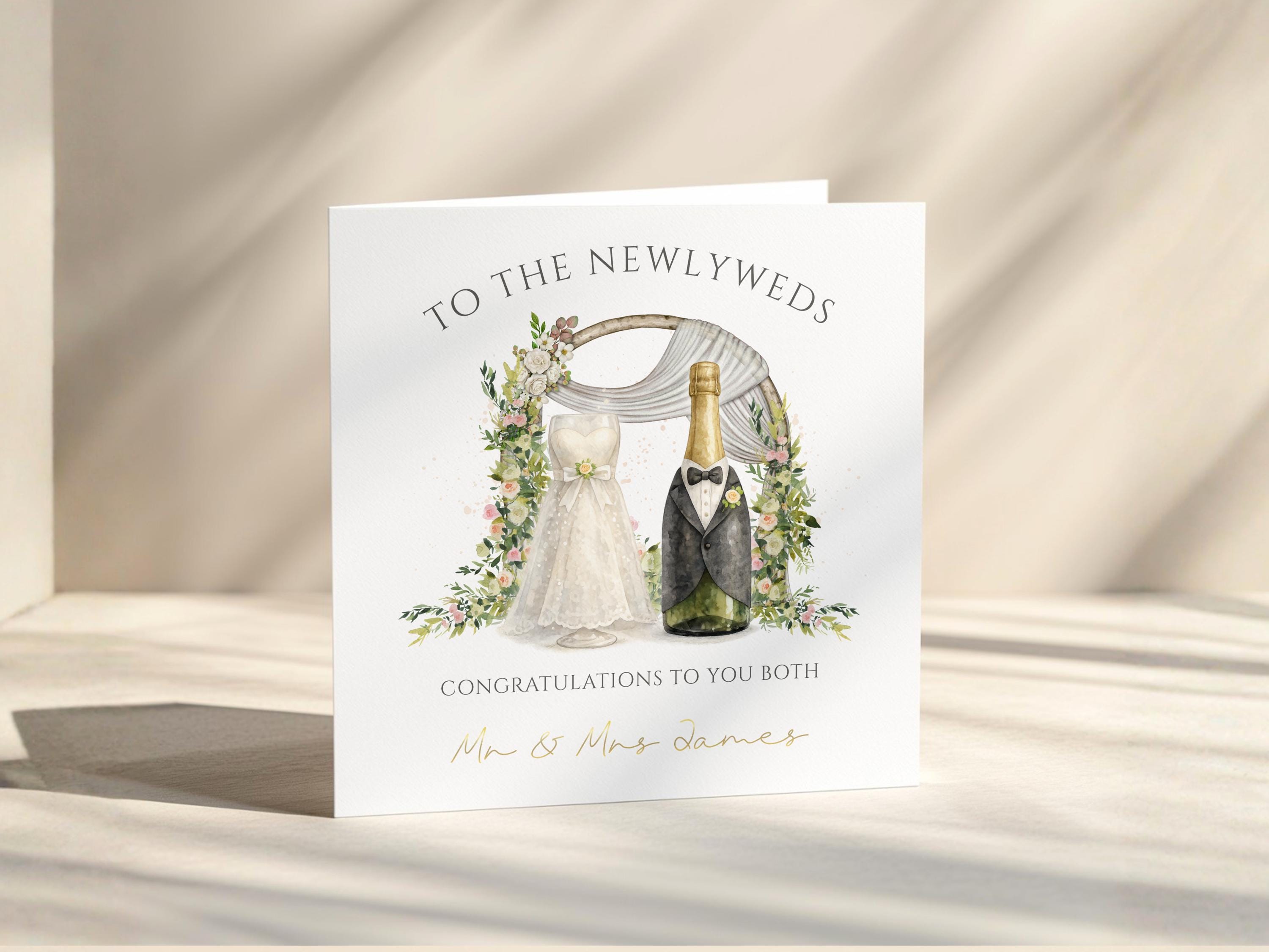 Personalised Wedding Card, Gold Foil Names, Champagne Bottle Congratulations Card