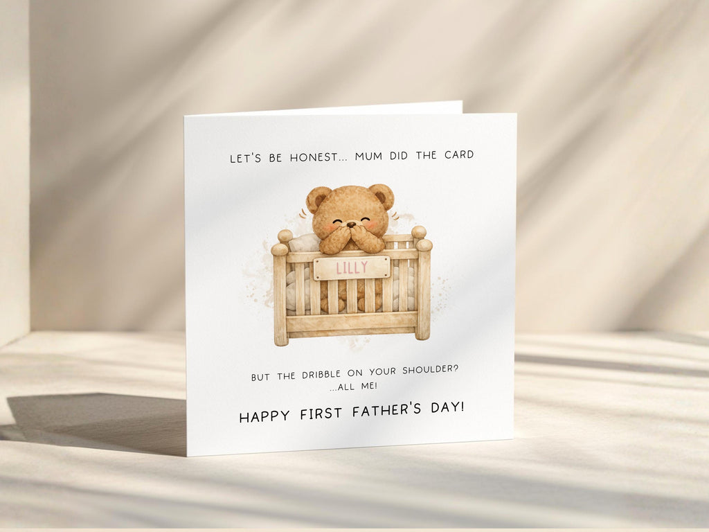 Funny First Father’s Day Card From Baby, Personalised Teddy Bear Design, New Dad