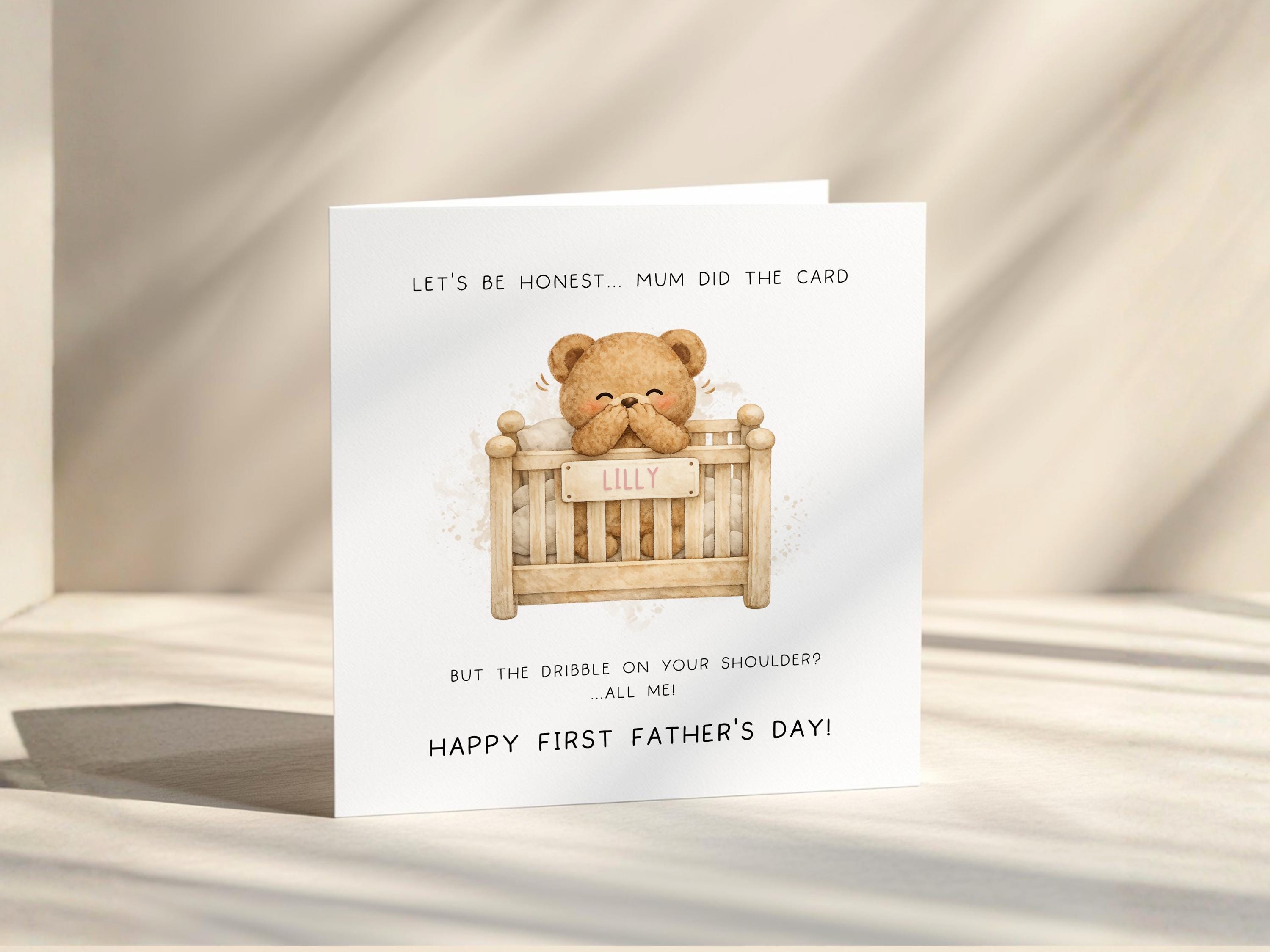 Funny First Father’s Day Card From Baby, Personalised Teddy Bear Design, New Dad