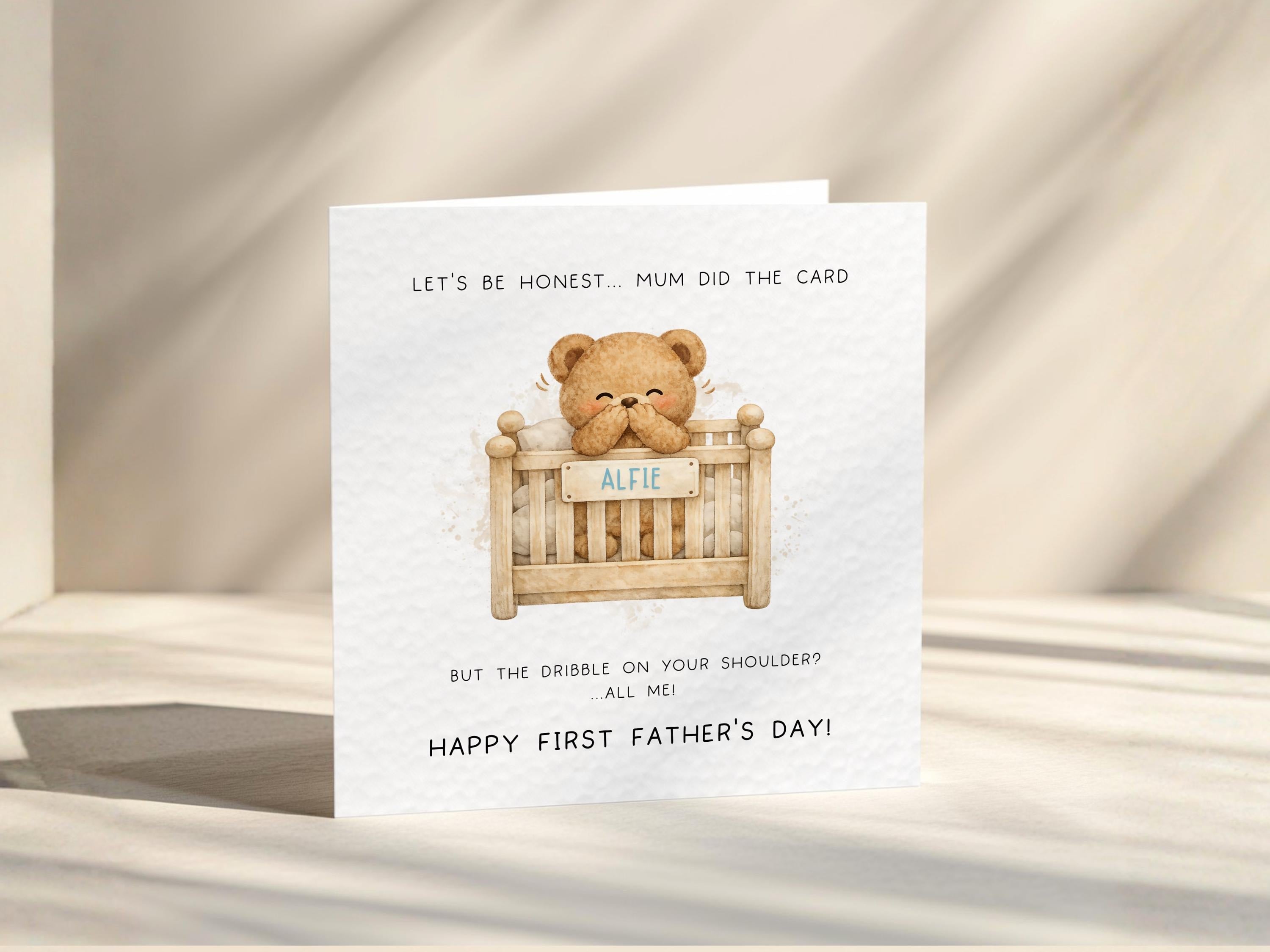 Funny First Father’s Day Card From Baby, Personalised Teddy Bear Design, New Dad