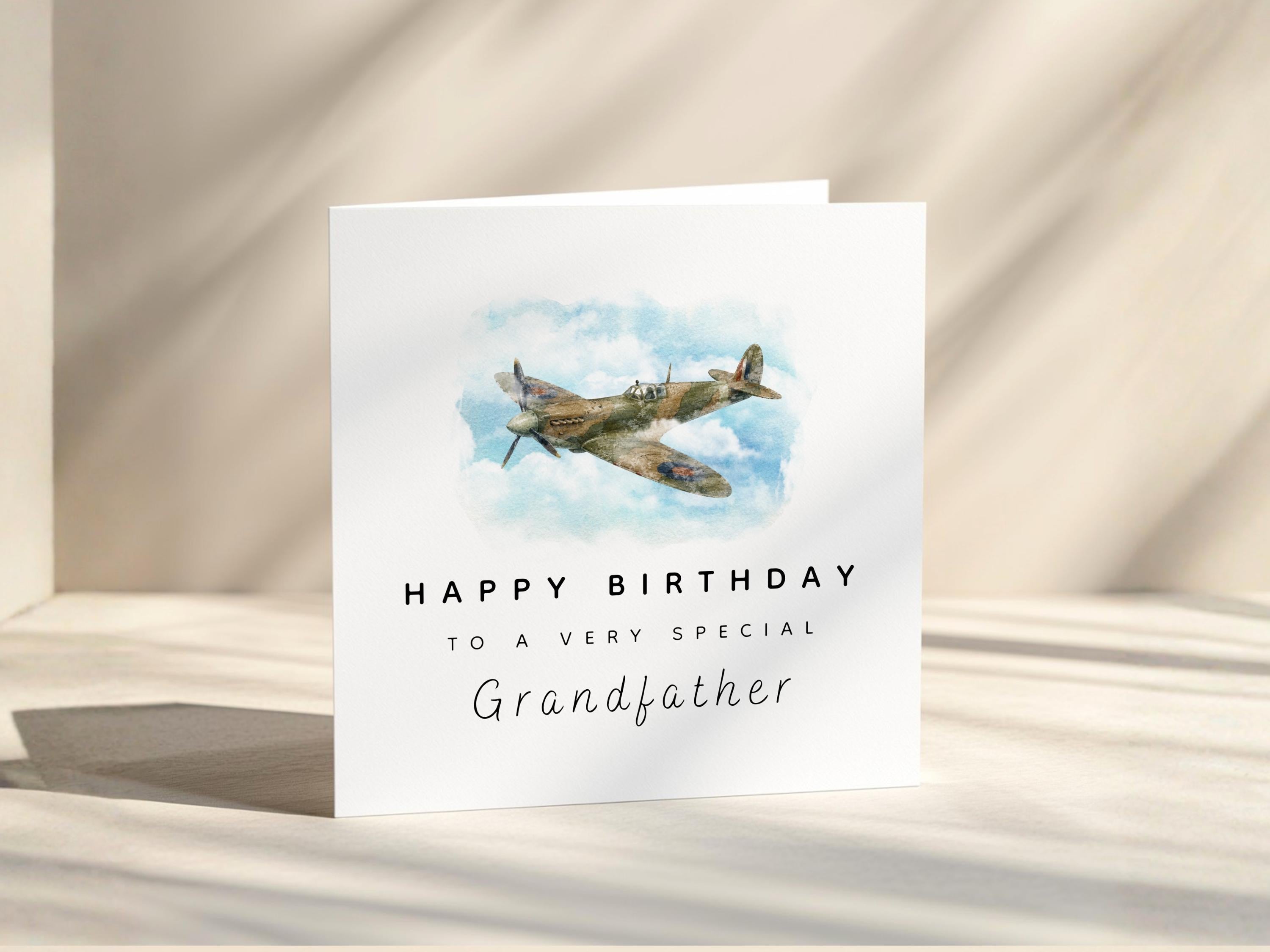Grandad Birthday Card With Spitfire Plane For Grandfather Gramps Or Grandpa Custom Wording