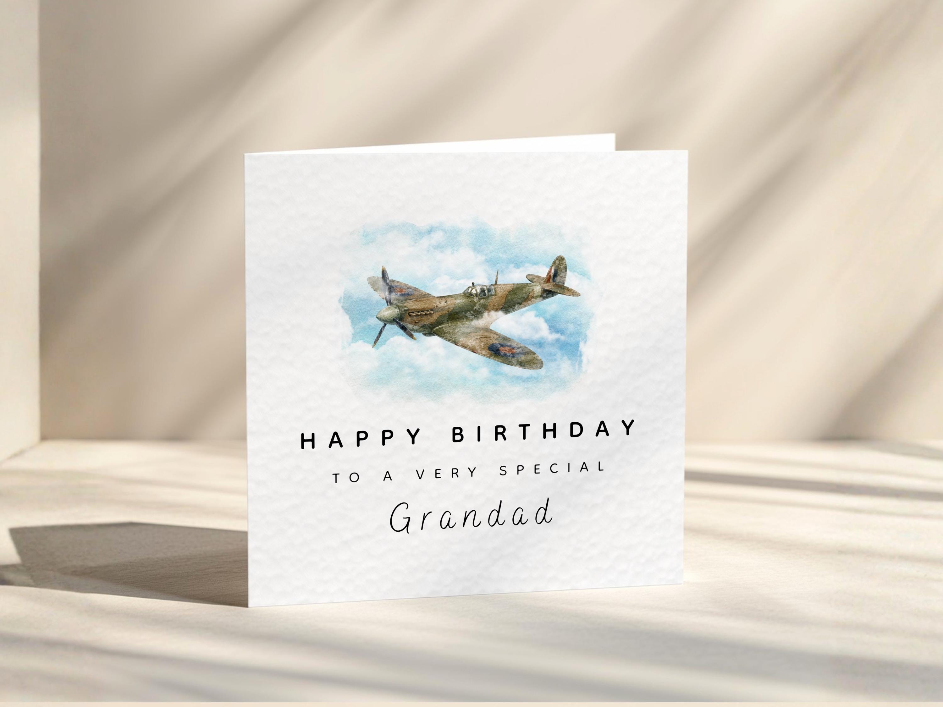 Grandad Birthday Card With Spitfire Plane For Grandfather Gramps Or Grandpa Custom Wording