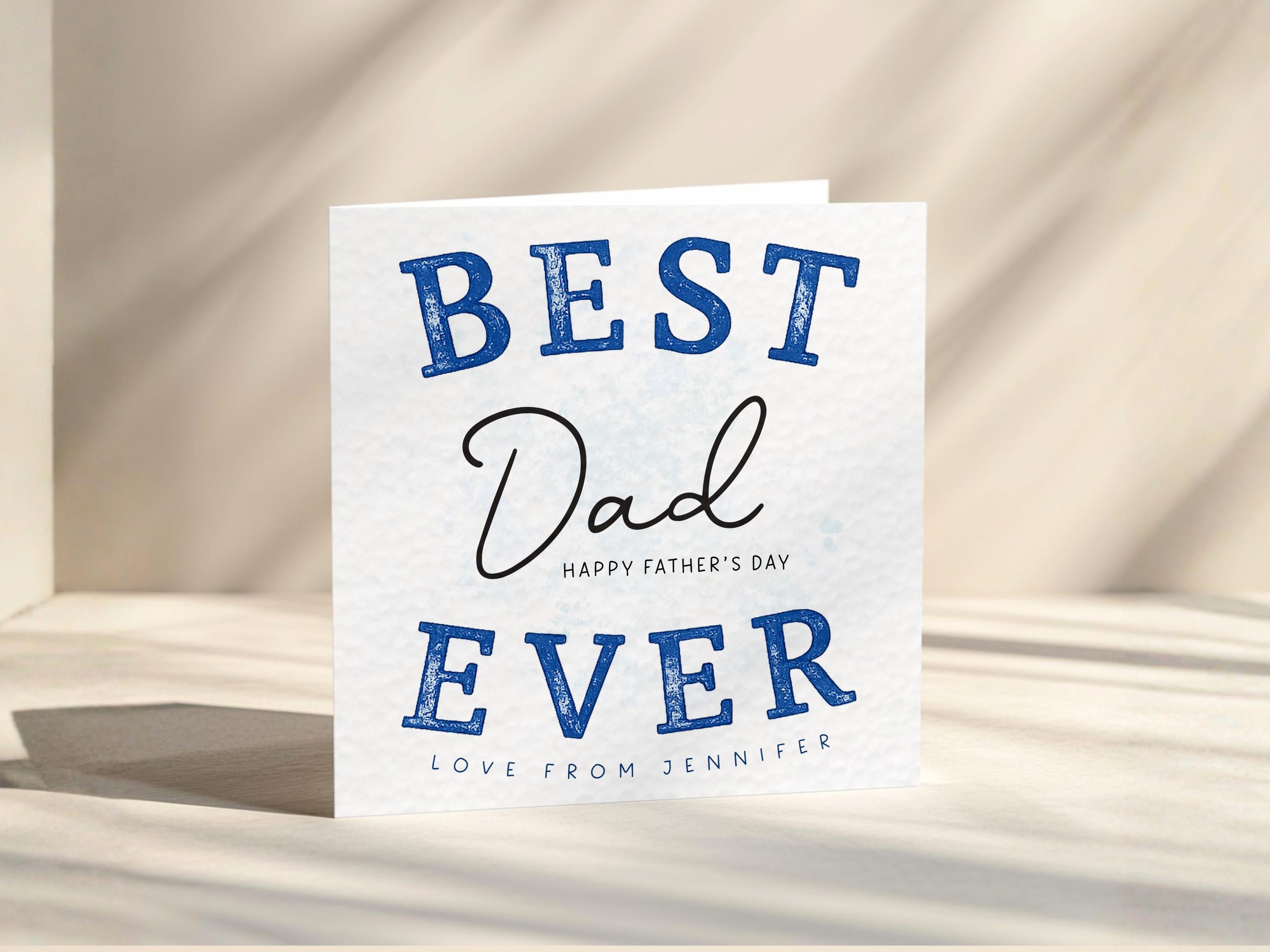 Personalised Father's Day Card For Dad From Adult Daughter Or Son, Blue Style Typography