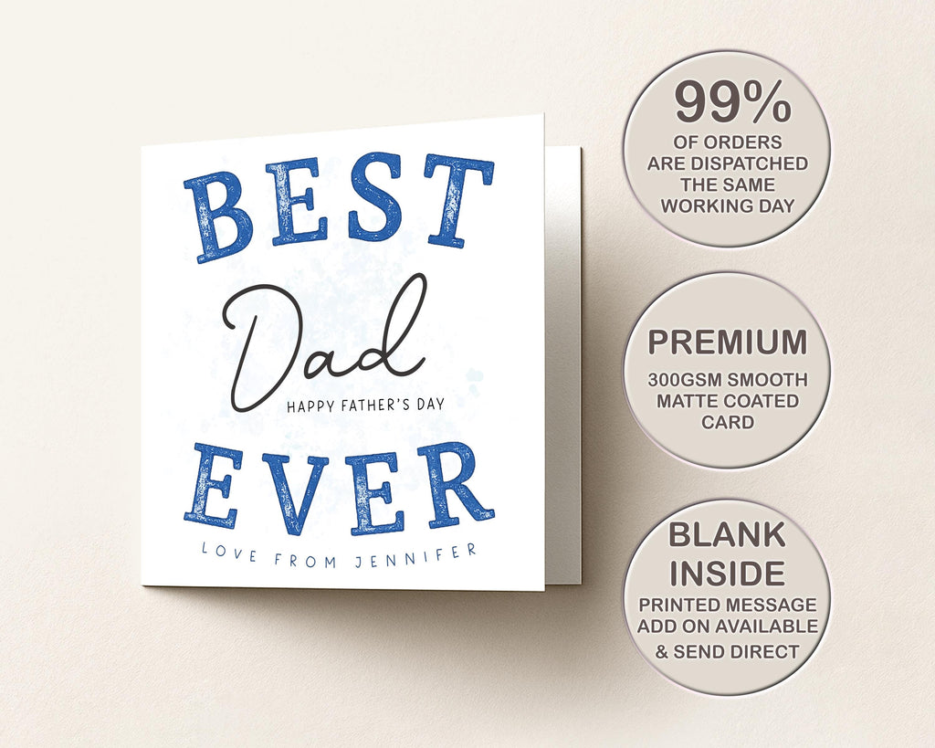 Personalised Father's Day Card For Dad From Adult Daughter Or Son, Blue Style Typography