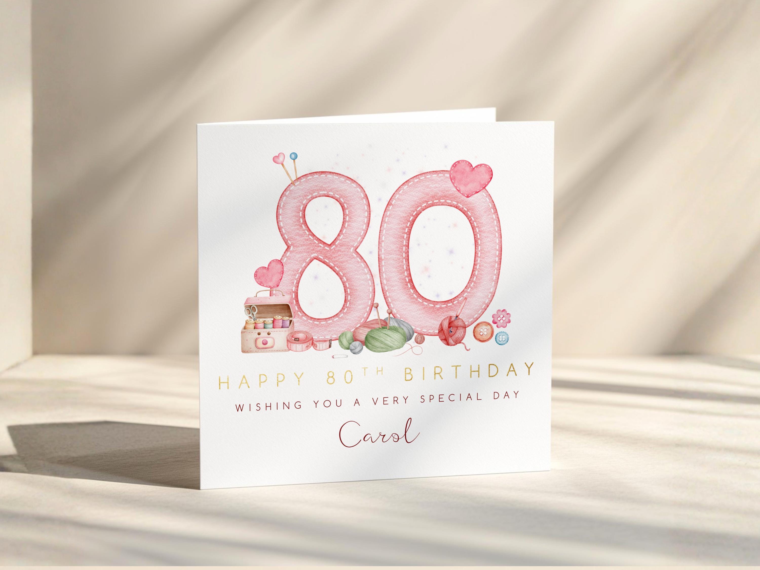 80th Birthday Card Personalised For Nan, Mum, Grandma or Friend, Sewing Theme Custom Name