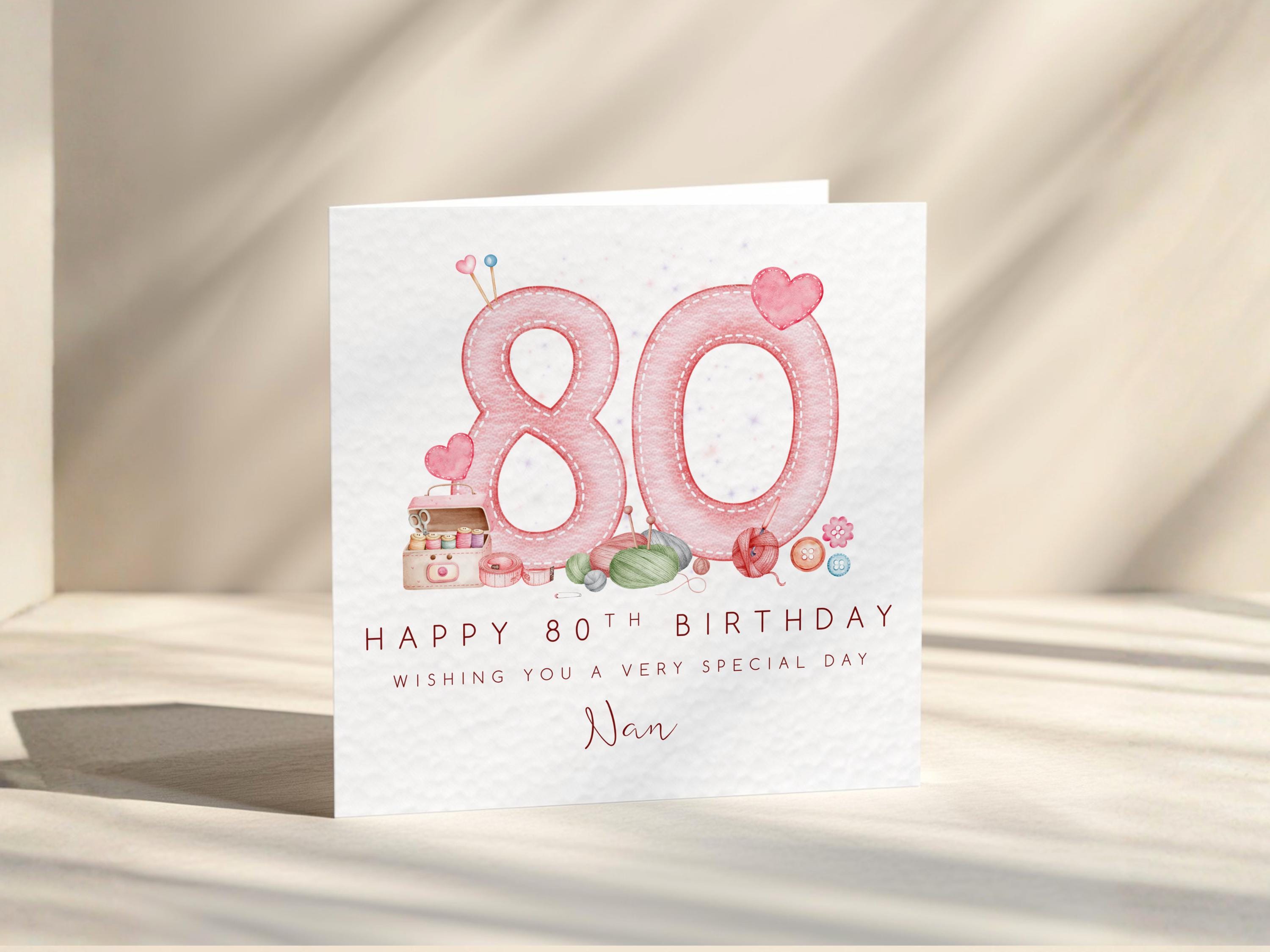 80th Birthday Card Personalised For Nan, Mum, Grandma or Friend, Sewing Theme Custom Name