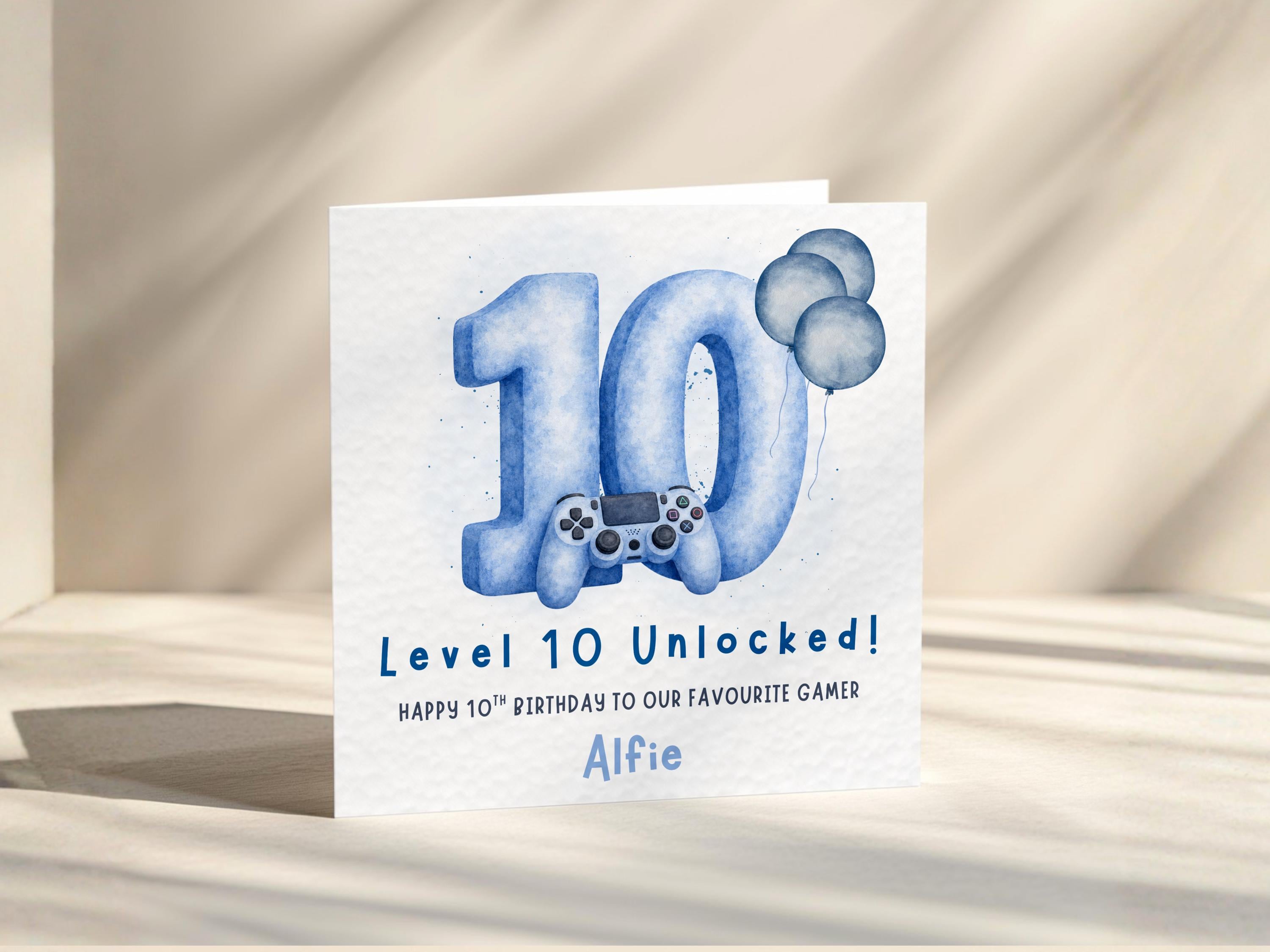 10th Birthday Card For Boy, Personalised Son, Grandson, Nephew Birthday: Blue Gaming Controller