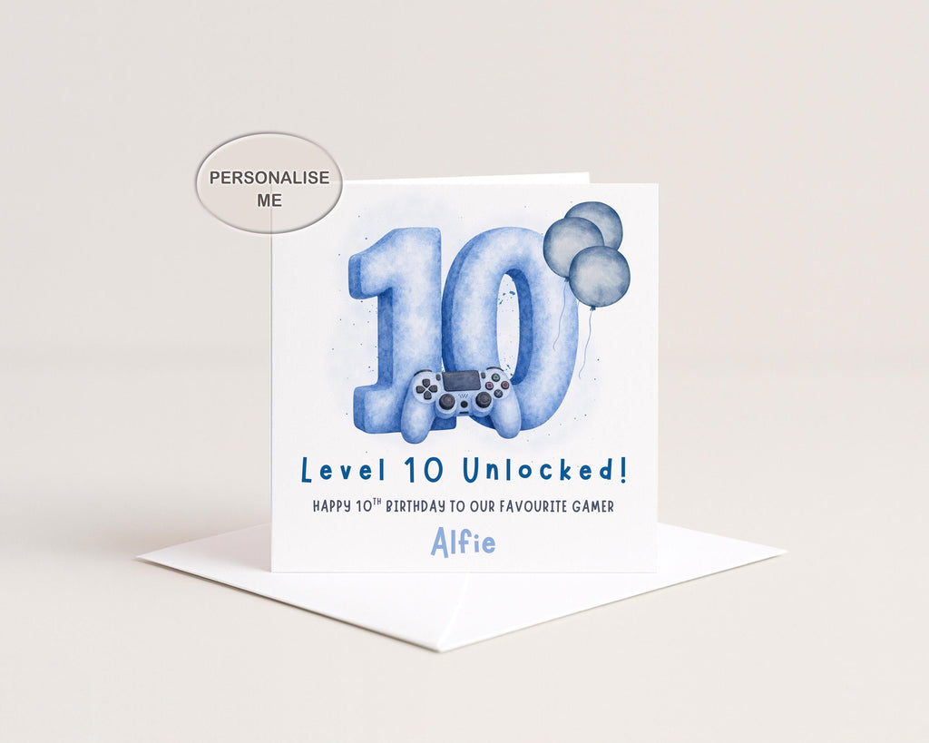 10th Birthday Card For Boy, Personalised Son, Grandson, Nephew Birthday: Blue Gaming Controller