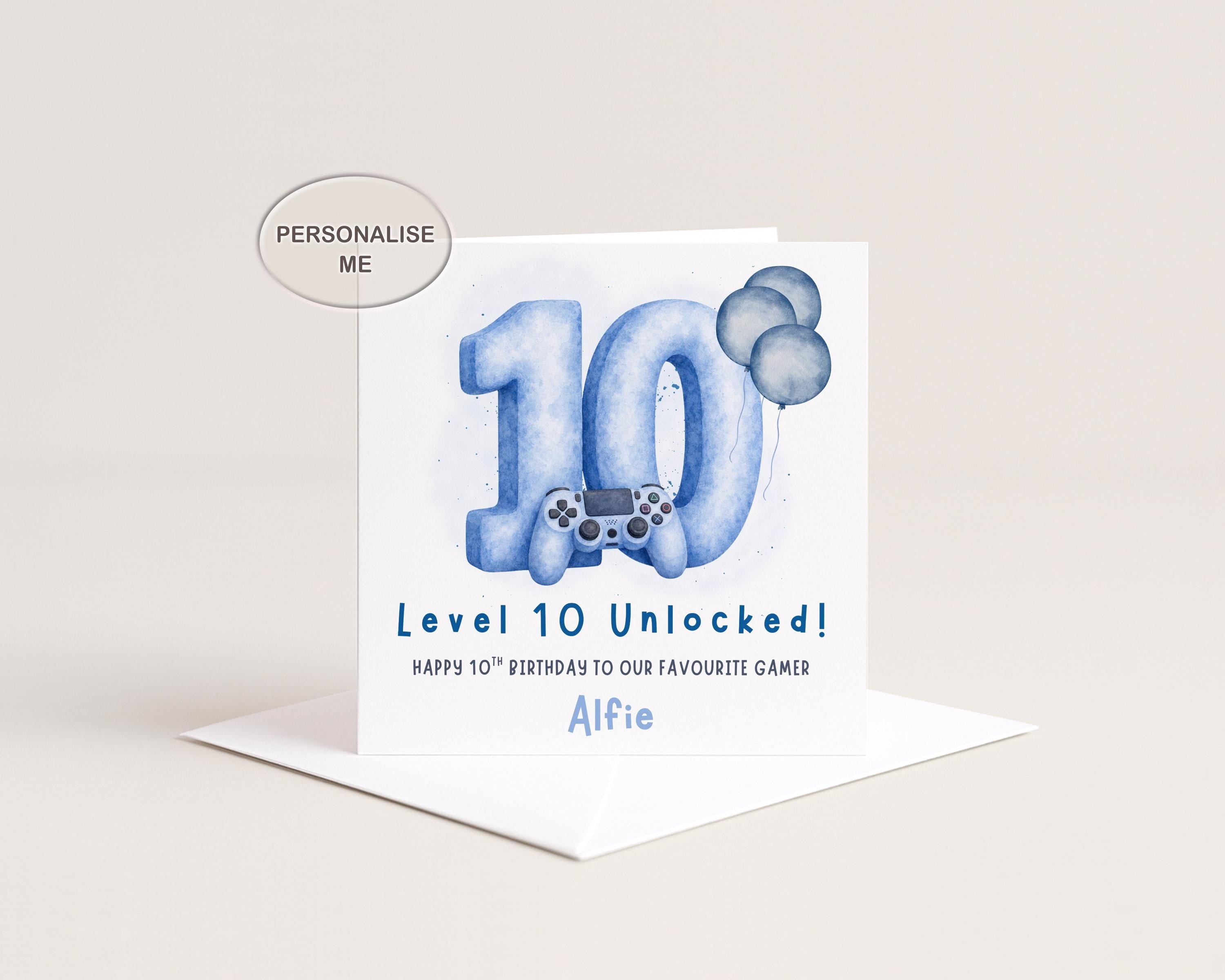 10th Birthday Card For Boy, Personalised Son, Grandson, Nephew Birthday: Blue Gaming Controller