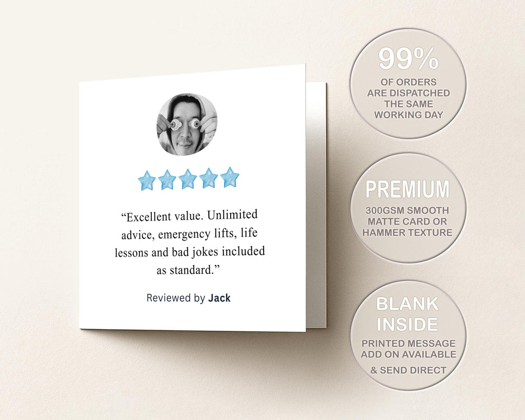 Personalised Father’s Day Photo Card for Dad, Five Star Review From Son or Daughter