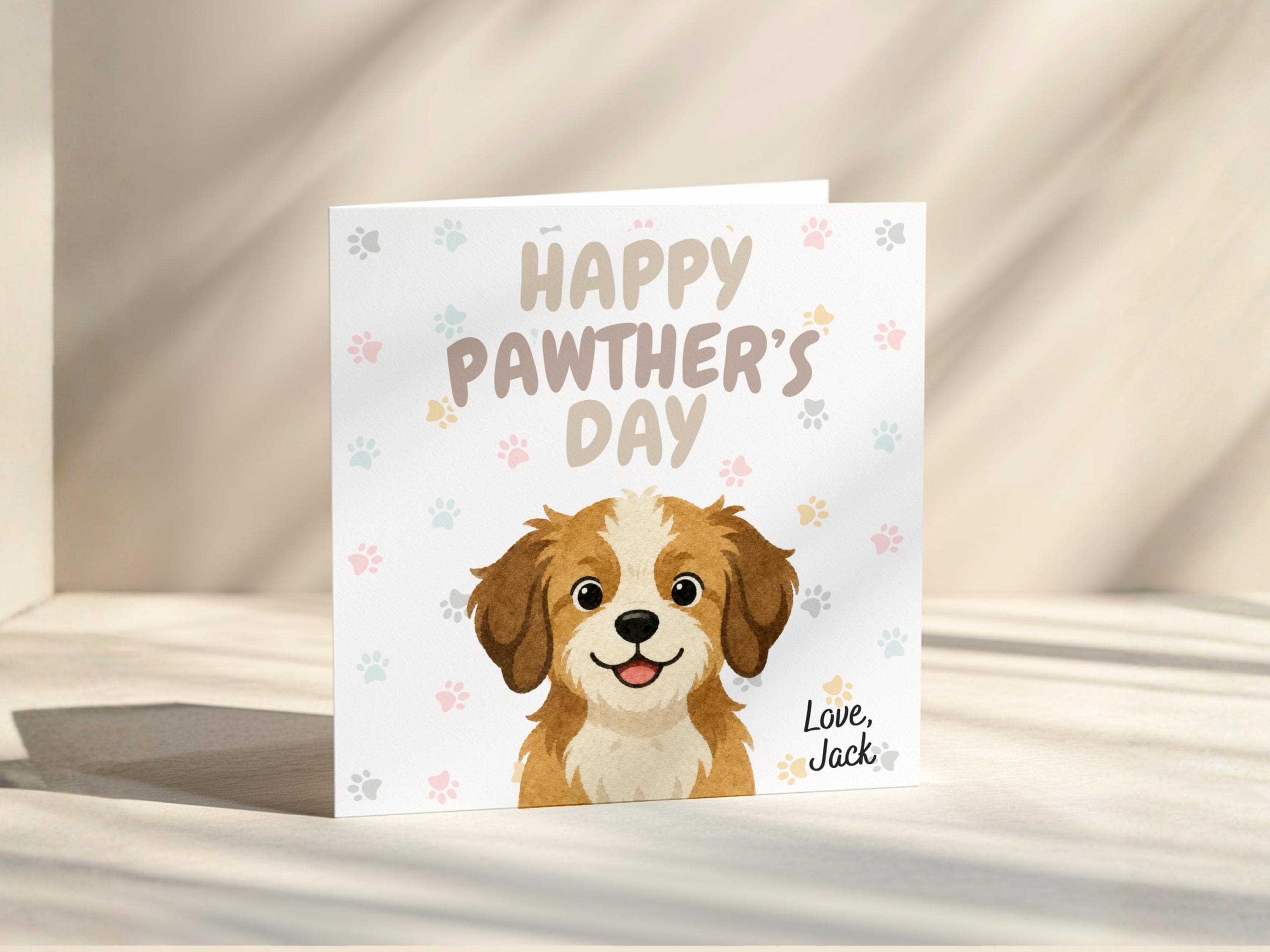 Personalised Pawther's Day Card for Dog Dad, Custom Name Card