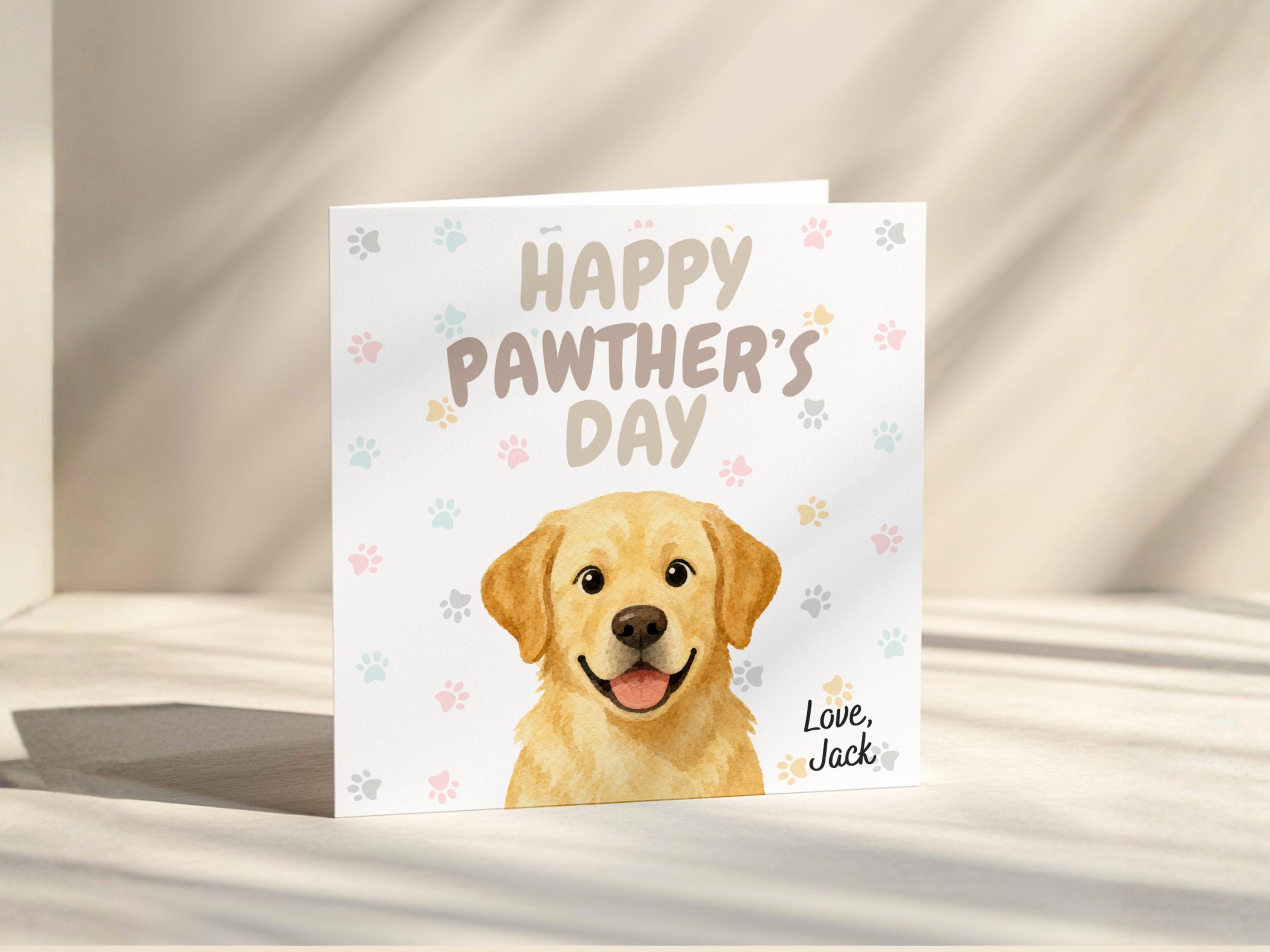 Personalised Pawther's Day Card for Dog Dad, Custom Name Card