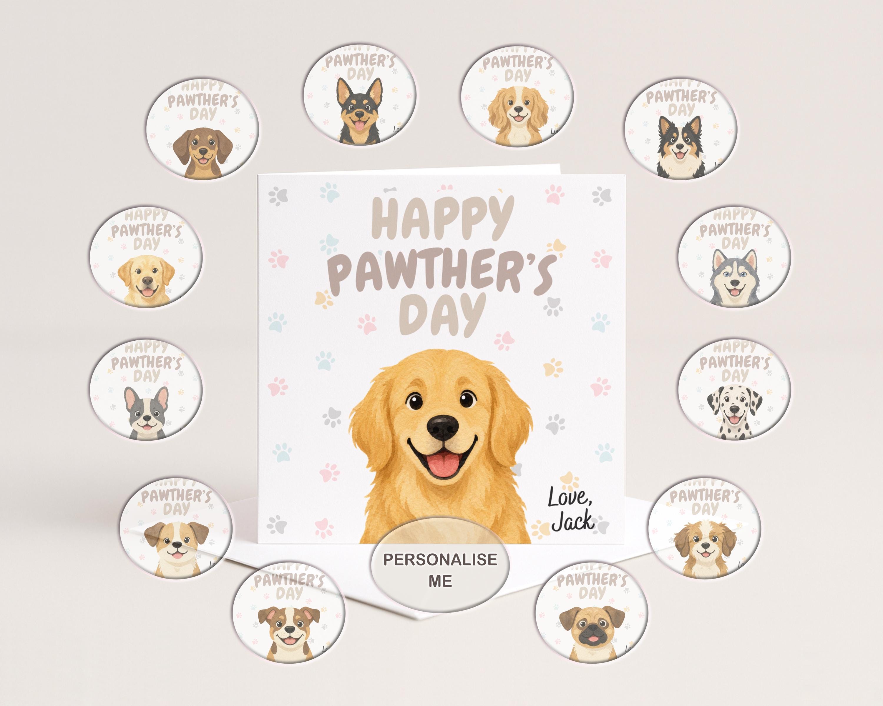 Personalised Pawther's Day Card for Dog Dad, Custom Name Card