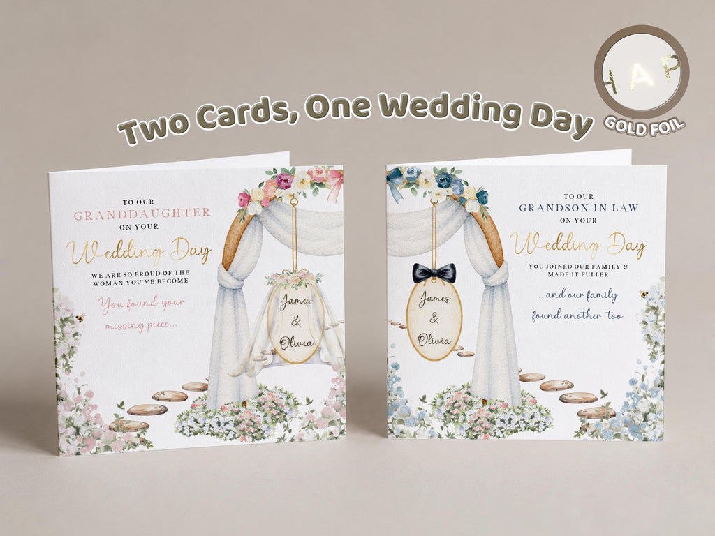 Grandson Or Granddaughter Wedding Card Set Personalised In Law Cards From Grandparents Gold Foil