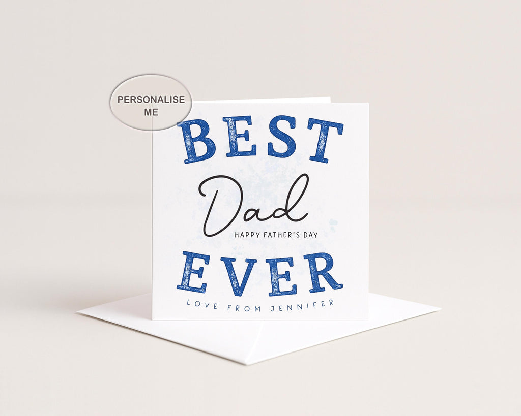 Personalised Father's Day Card For Dad From Adult Daughter Or Son, Blue Style Typography