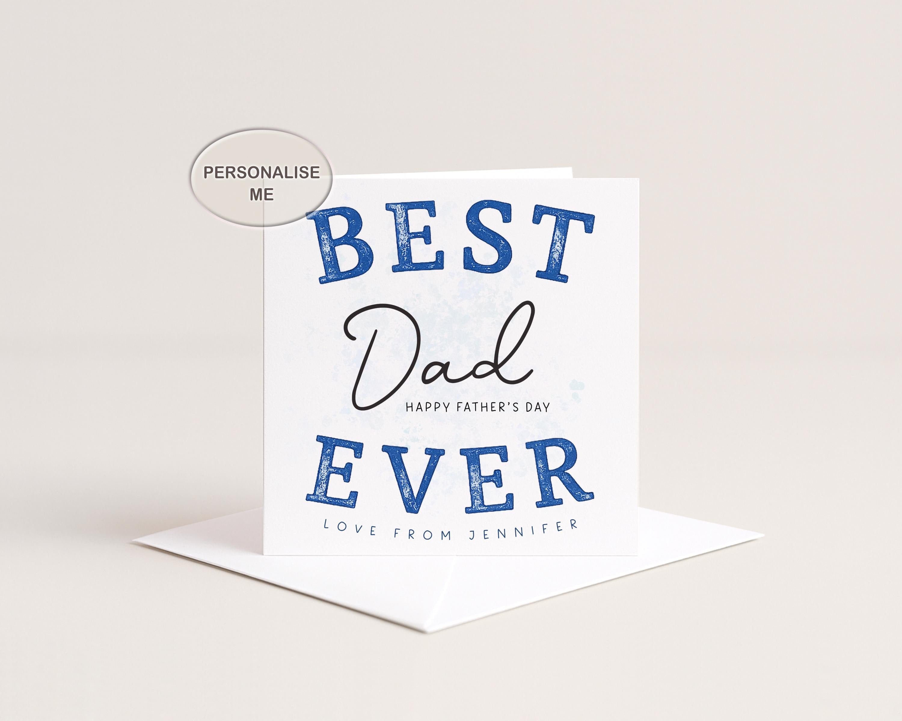 Personalised Father's Day Card For Dad From Adult Daughter Or Son, Blue Style Typography