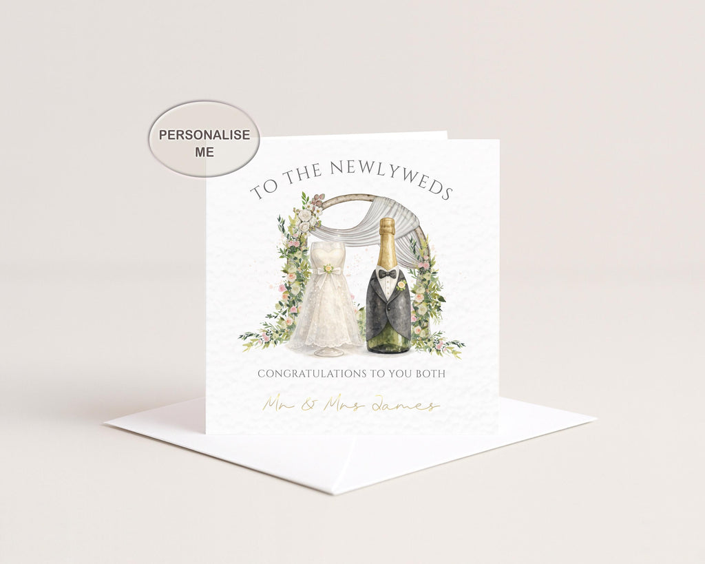 Personalised Wedding Card, Gold Foil Names, Champagne Bottle Congratulations Card