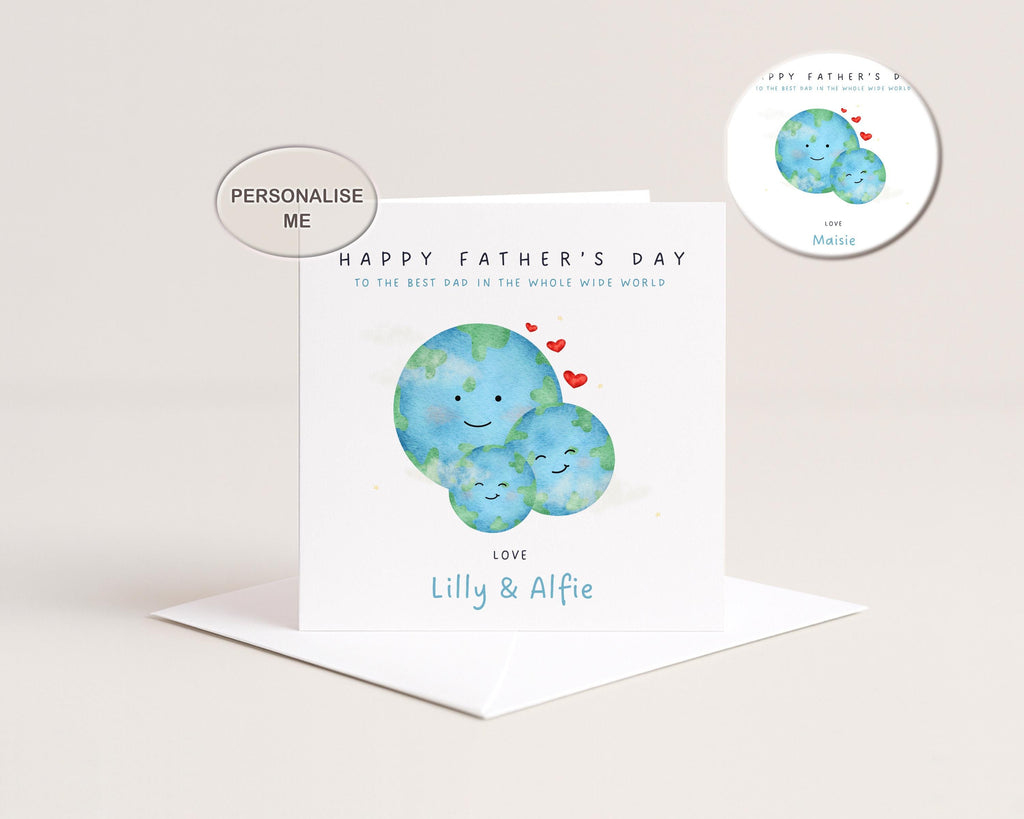 Personalised Father's Day Card, Daddy Whole Wide World Design, From Children