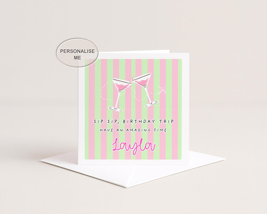 Personalised Birthday Card For Friend, Sister Or Daughter Going On A Holiday With Cocktails