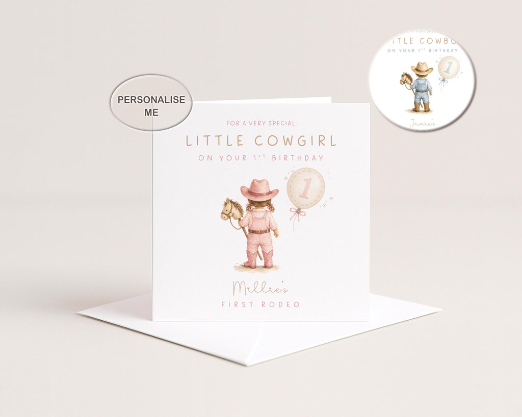 1st Birthday Card Personalised First Rodeo For Baby Girl: Daughter, Granddaughter One Year