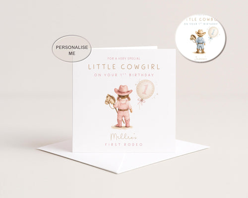 1st Birthday Card Personalised First Rodeo For Baby Girl: Daughter, Granddaughter One Year