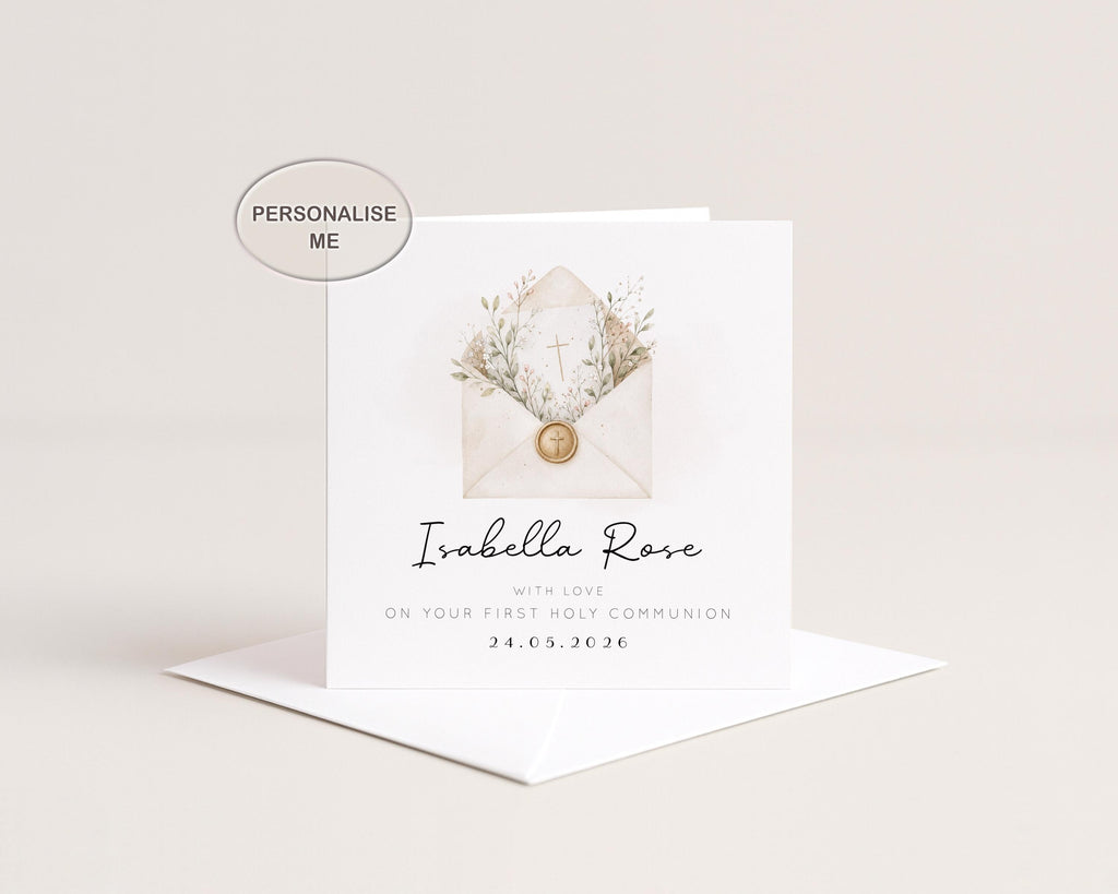 First Holy Communion Card Personalised For Girl or Boy Son, Daughter, Granddaughter, Grandson