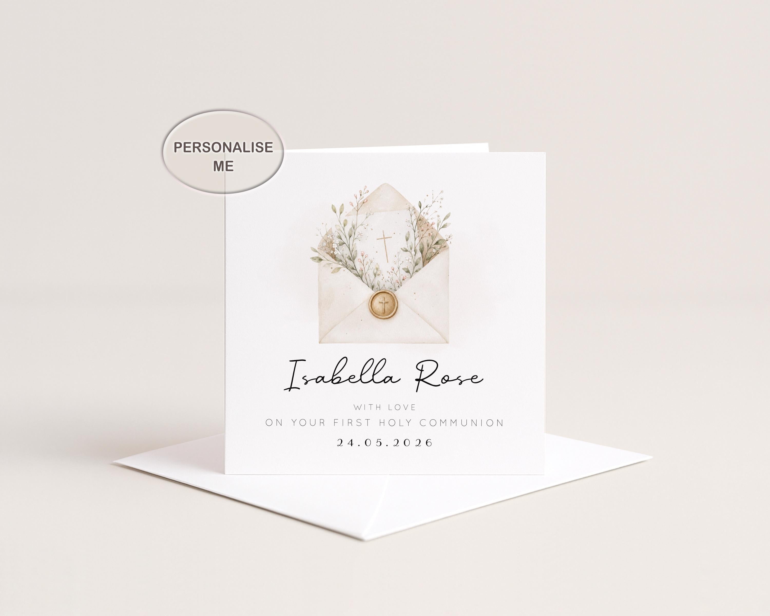 First Holy Communion Card Personalised For Girl or Boy Son, Daughter, Granddaughter, Grandson