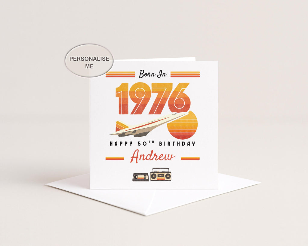 Retro 50th Birthday Card For Him, Nostalgic Greeting Card Personalised With Name