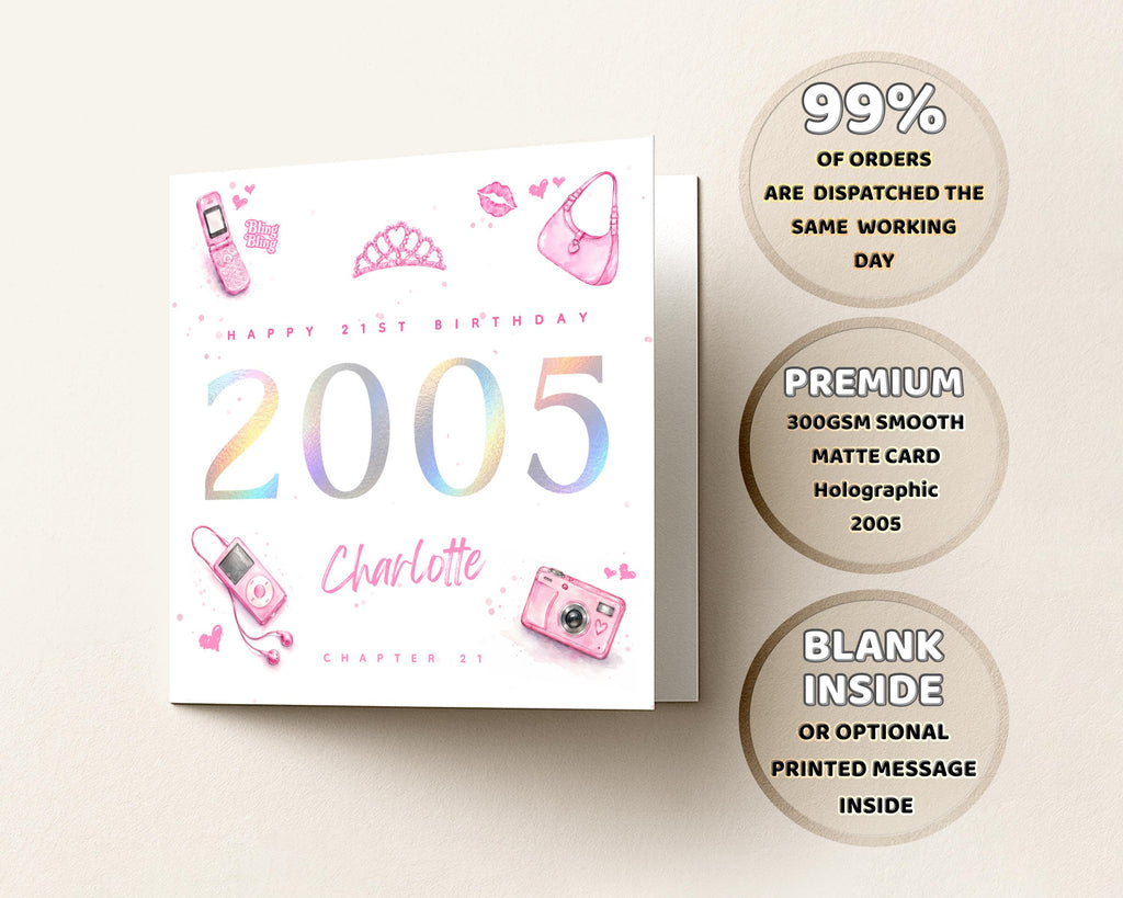 21st Birthday Card Personalised 2005 Holographic Foil For Her Daughter Granddaughter Niece Sister