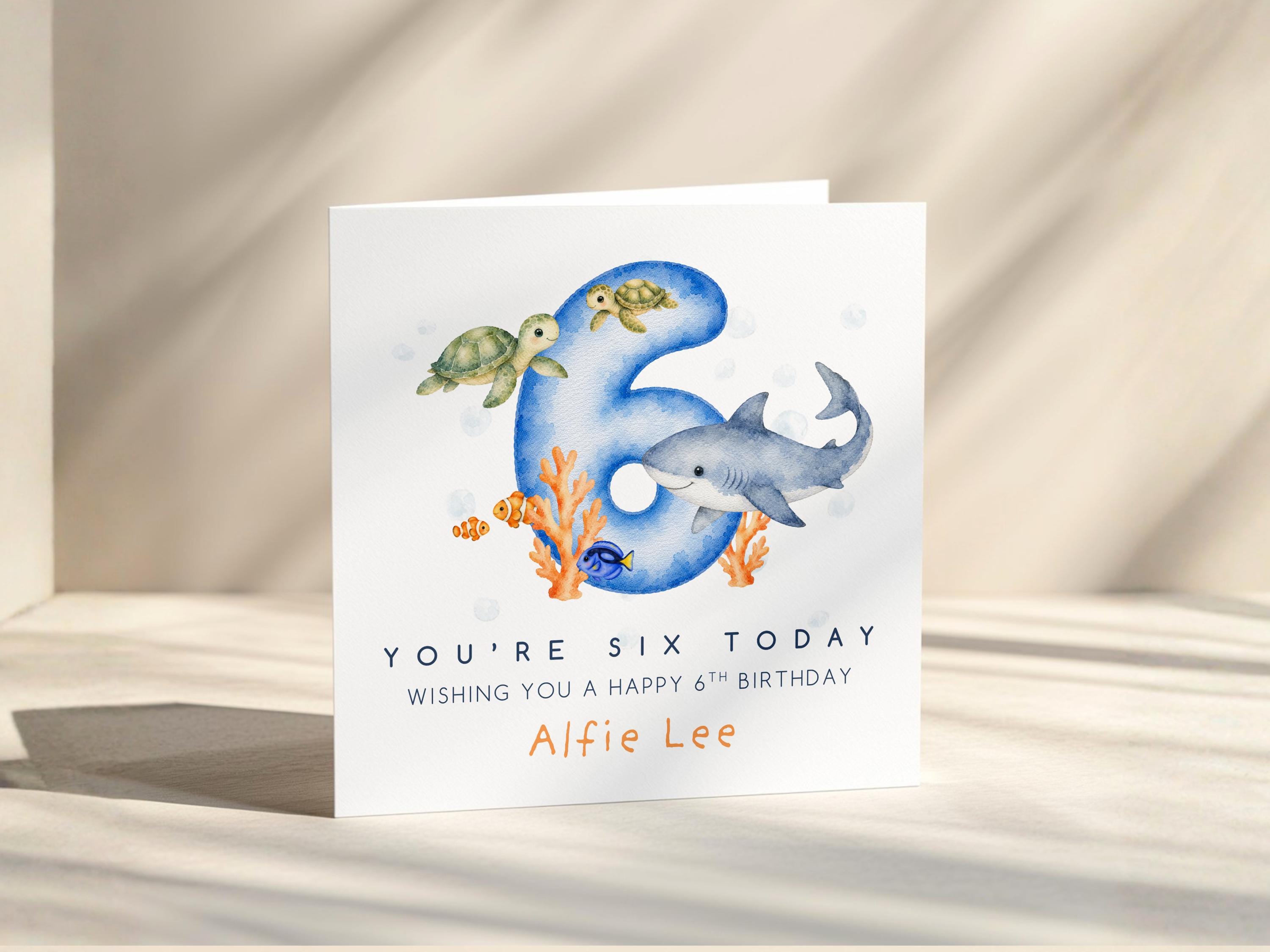 Personalised Boys Birthday Card: Under The Sea, Custom Name, Son, Grandson, Nephew, Blue Sealife Theme