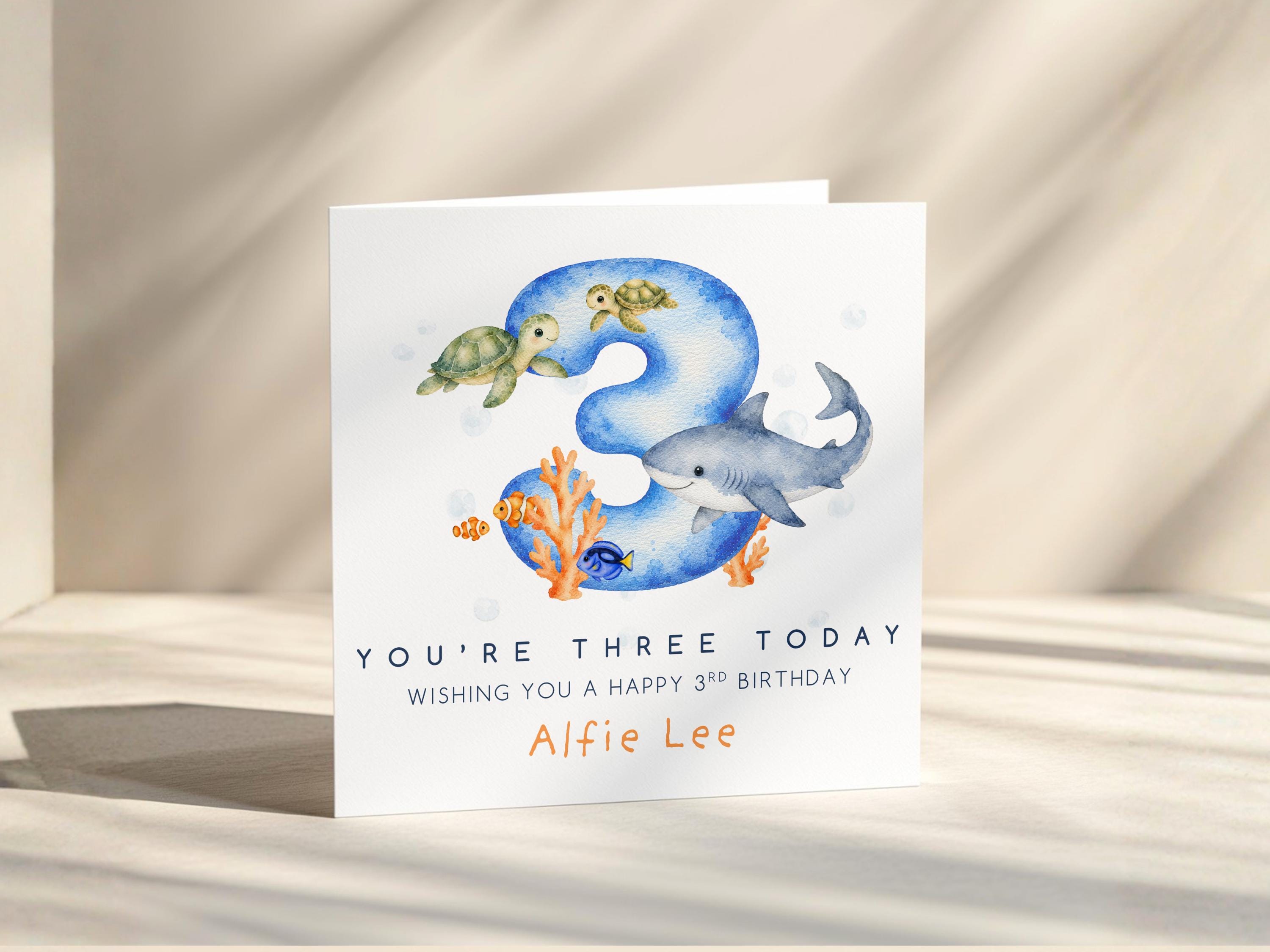 Personalised Boys Birthday Card: Under The Sea, Custom Name, Son, Grandson, Nephew, Blue Sealife Theme