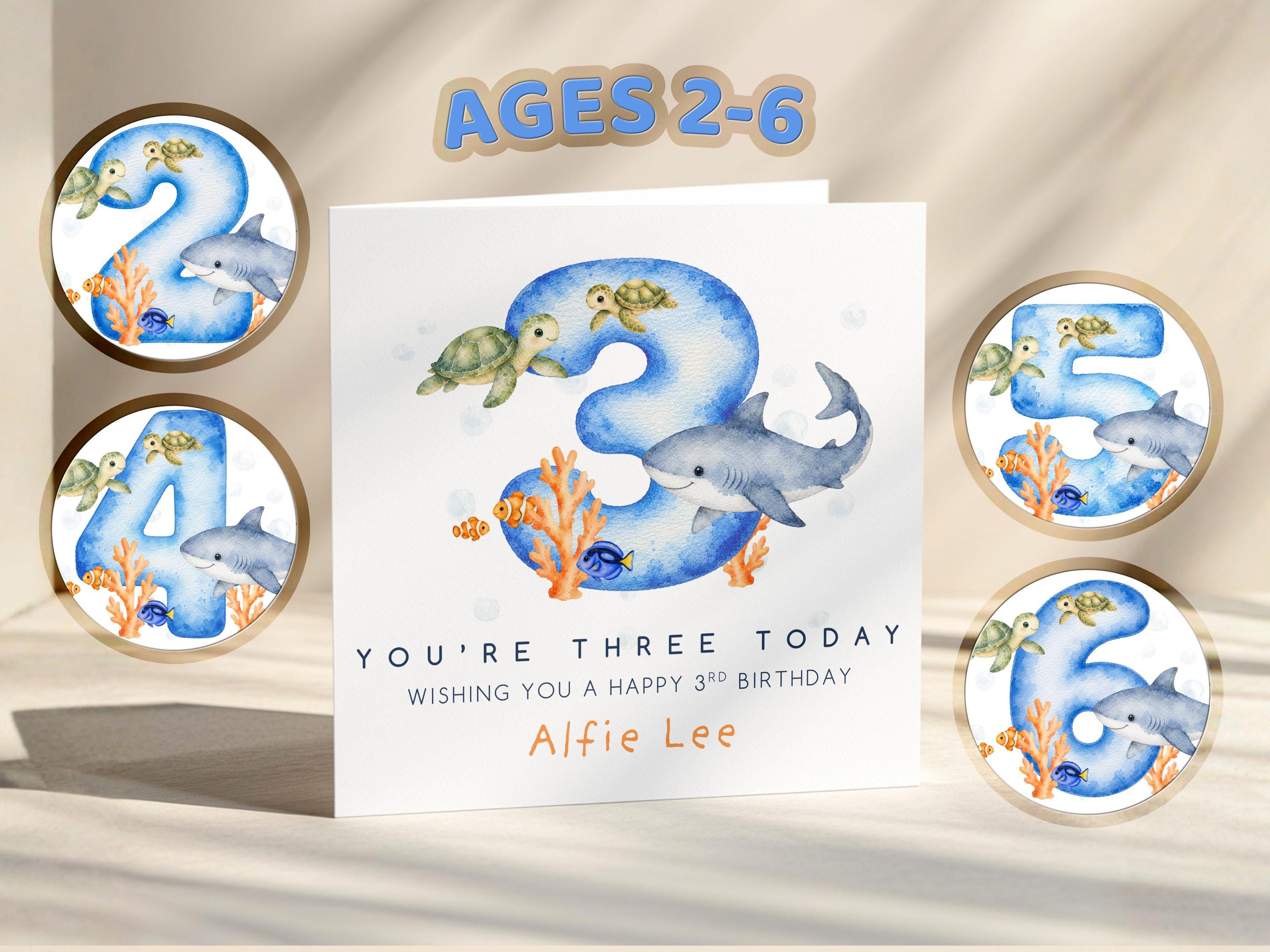 Personalised Boys Birthday Card: Under The Sea, Custom Name, Son, Grandson, Nephew, Blue Sealife Theme