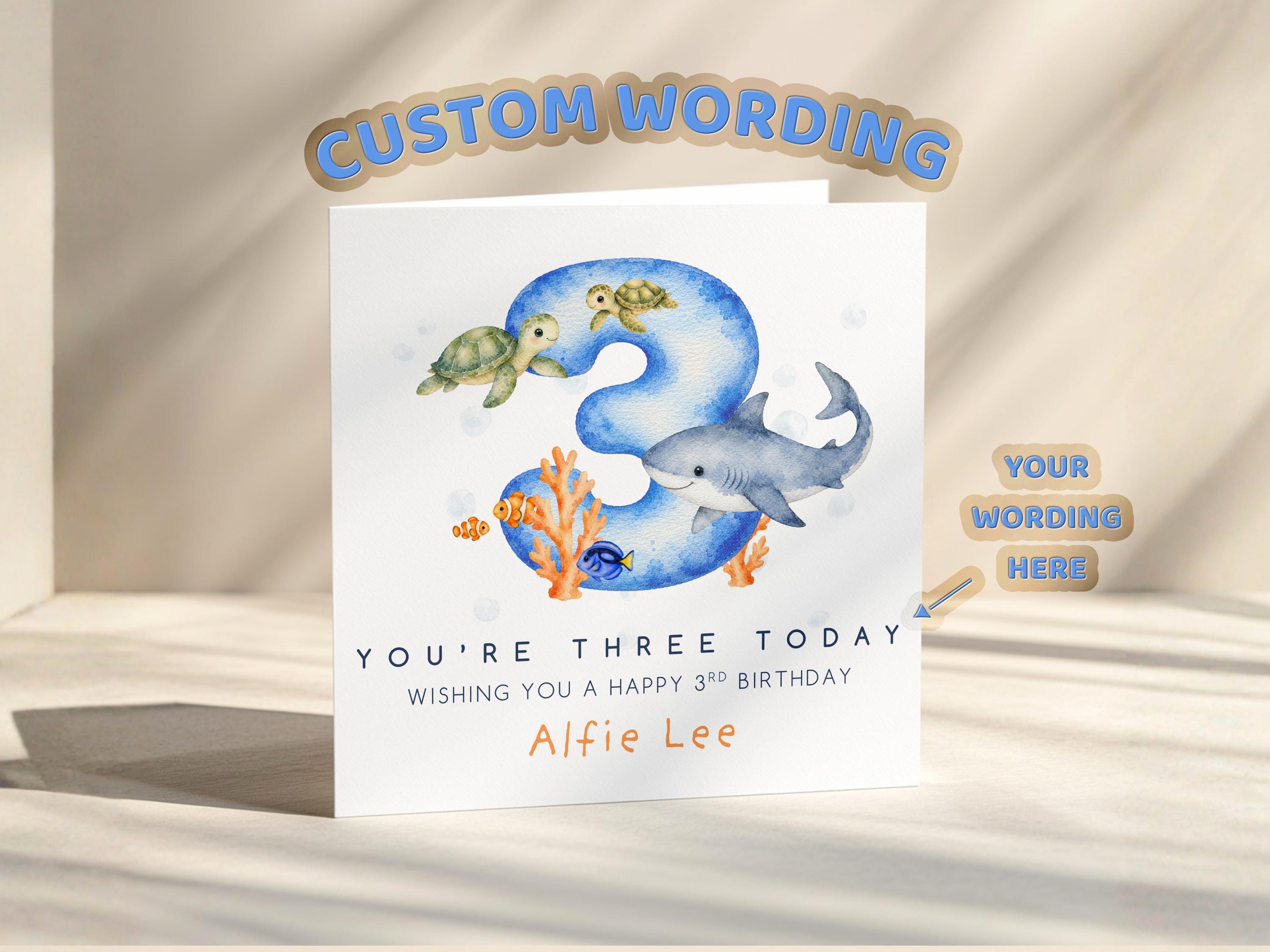 Personalised Boys Birthday Card: Under The Sea, Custom Name, Son, Grandson, Nephew, Blue Sealife Theme