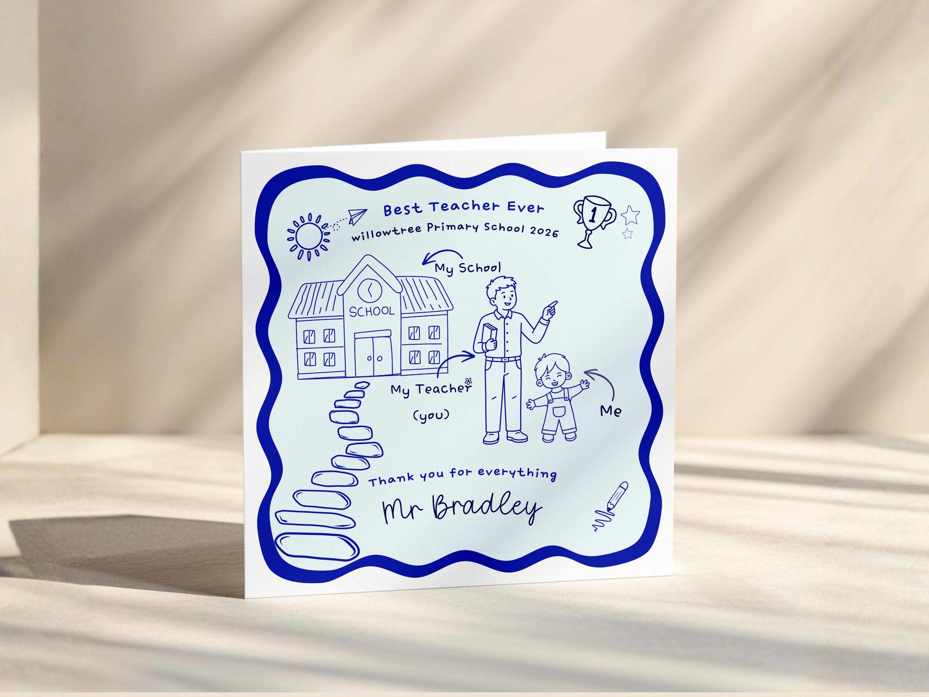 Thank You Teacher Card Personalised From Child 2026 End Of Term Primary School