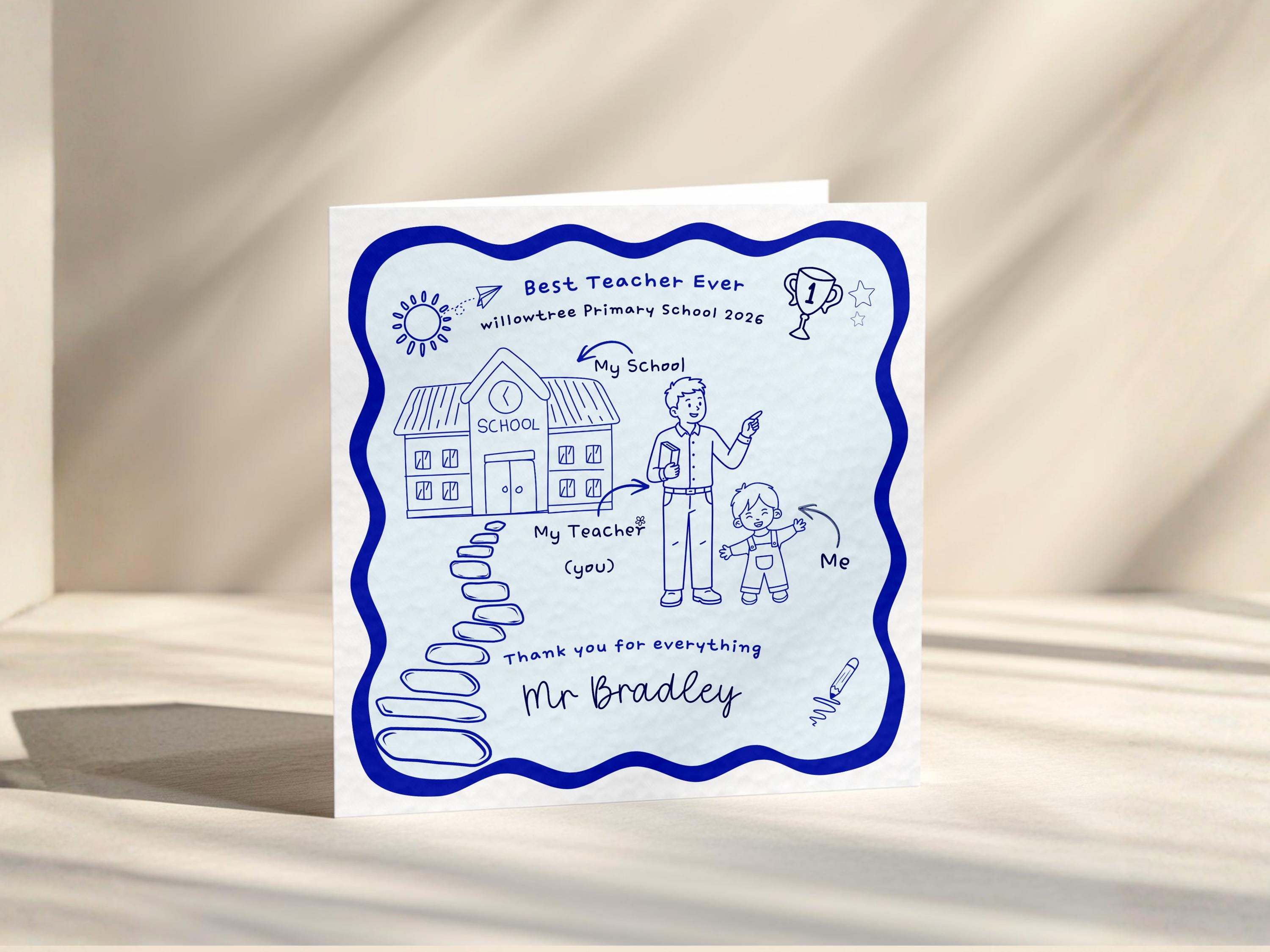 Thank You Teacher Card Personalised From Child 2026 End Of Term Primary School