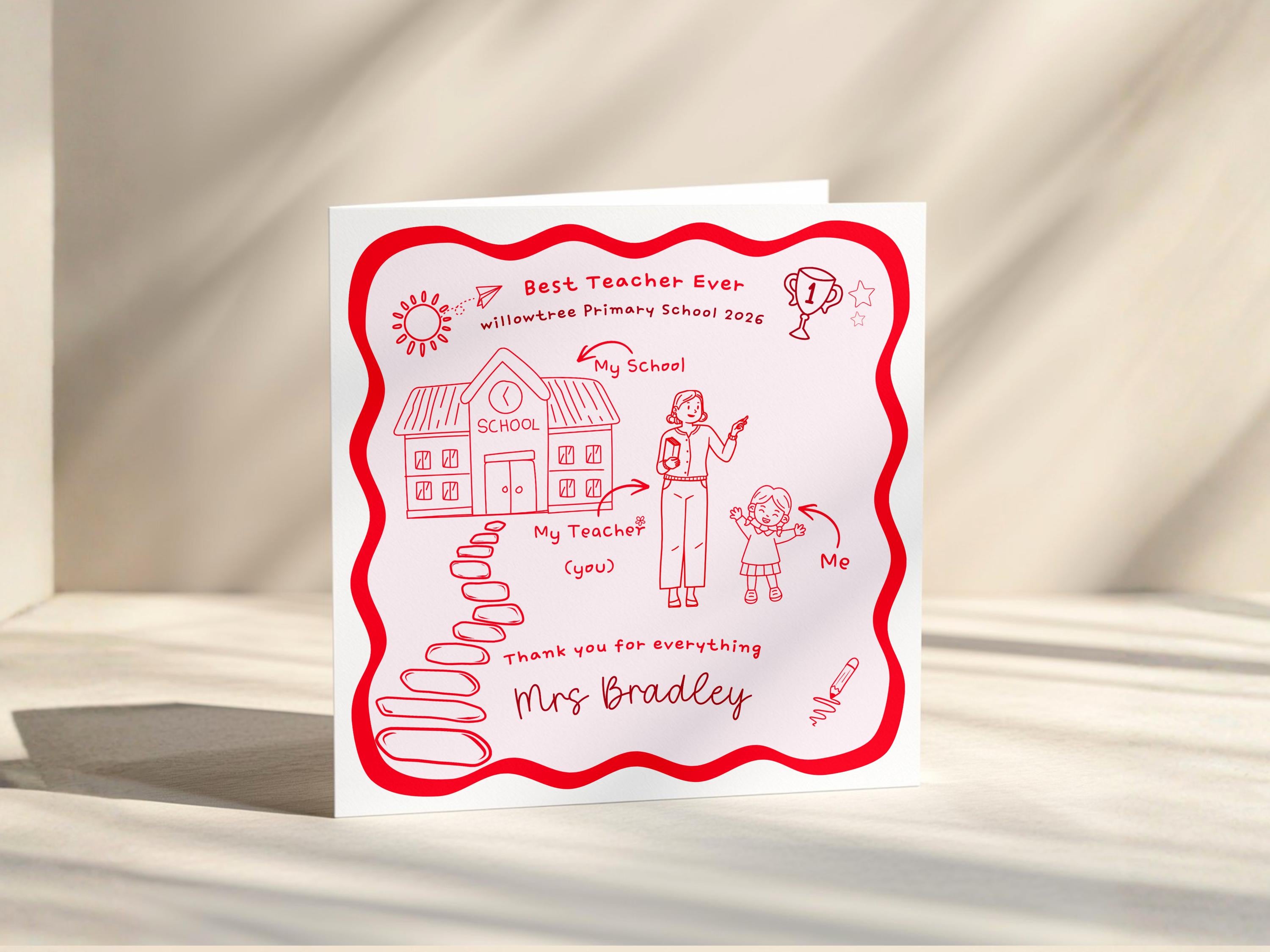 Thank You Teacher Card Personalised From Child 2026 End Of Term Primary School