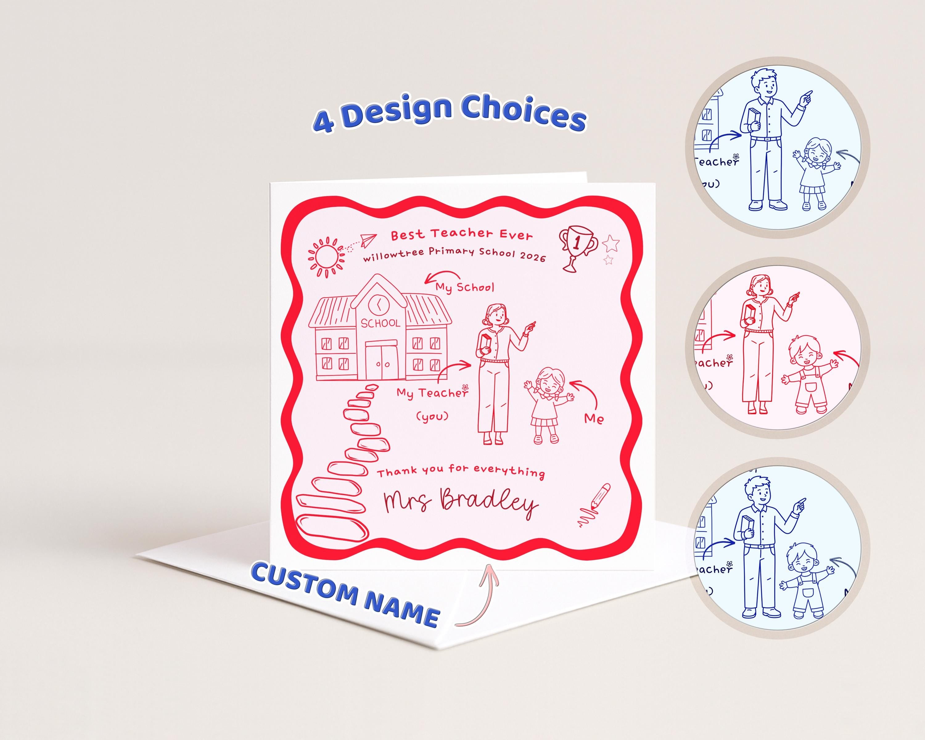 Thank You Teacher Card Personalised From Child 2026 End Of Term Primary School