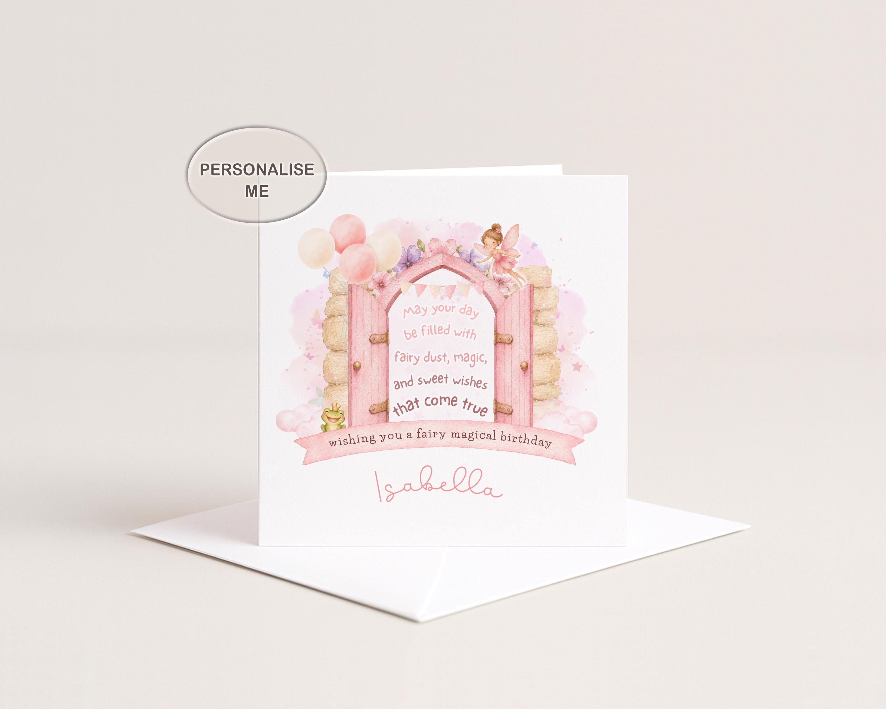 Personalised Fairy Birthday Card For Girl With Name, Optional Gold Foil, Daughter, Granddaughter, Niece