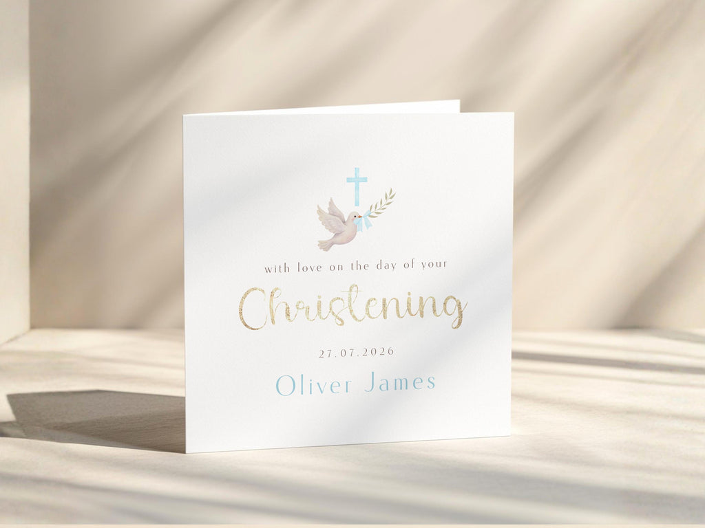 Personalised Christening Card Baptism Card For Baby Boy Or Girl, Blue & Pink Theme