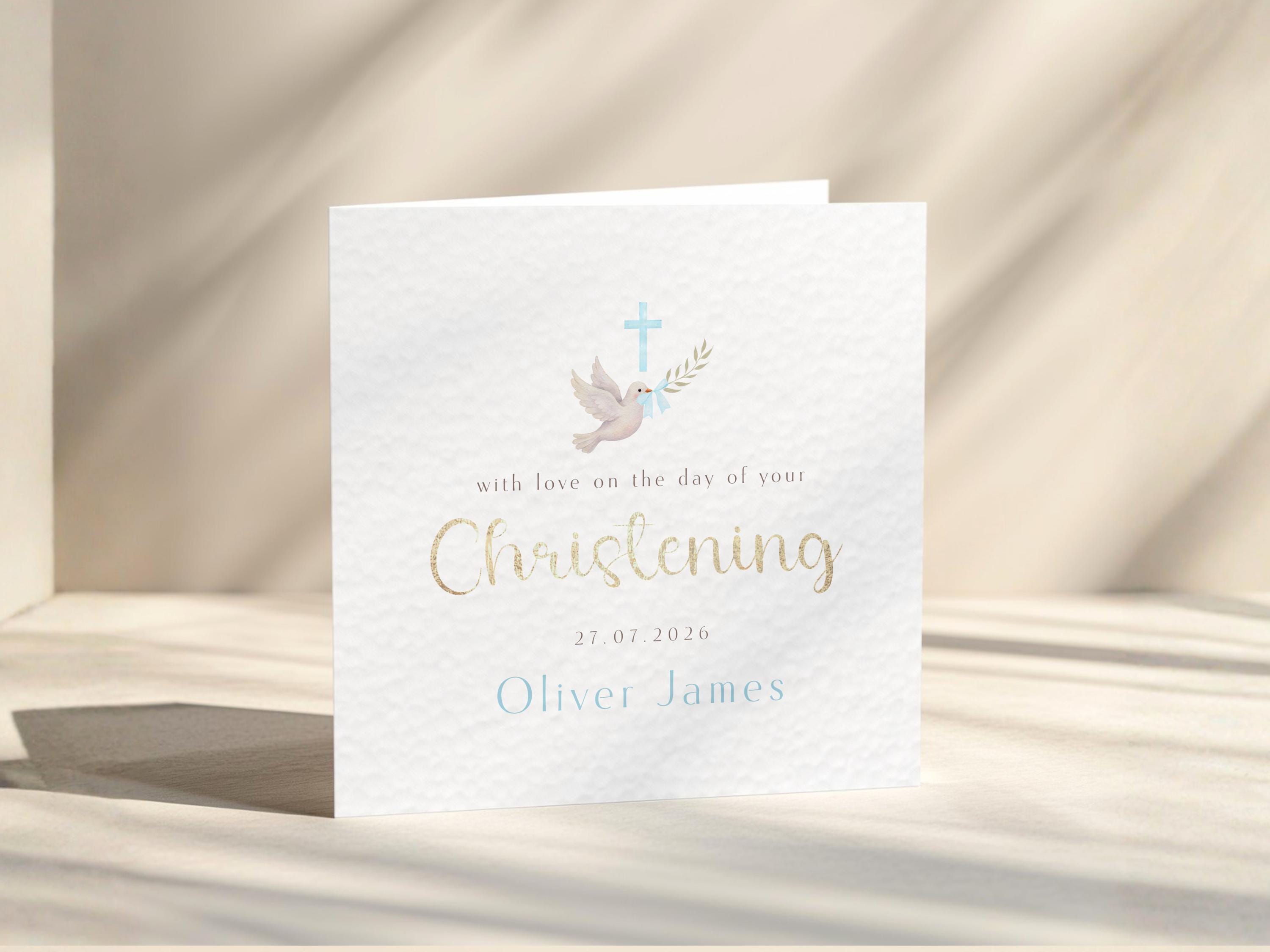 Personalised Christening Card Baptism Card For Baby Boy Or Girl, Blue & Pink Theme